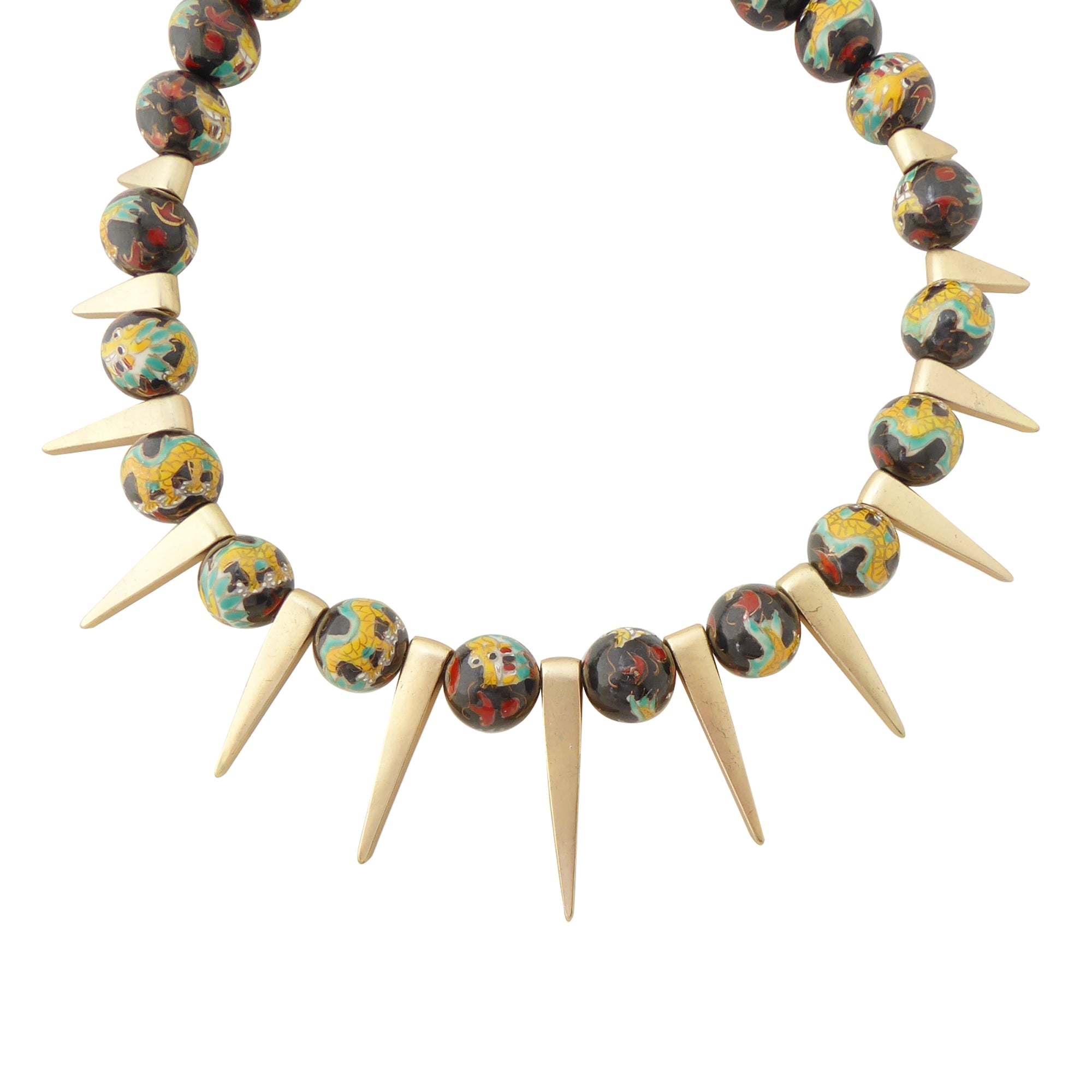 Dragon enamel and gold spike necklace by Jenny Dayco 1 