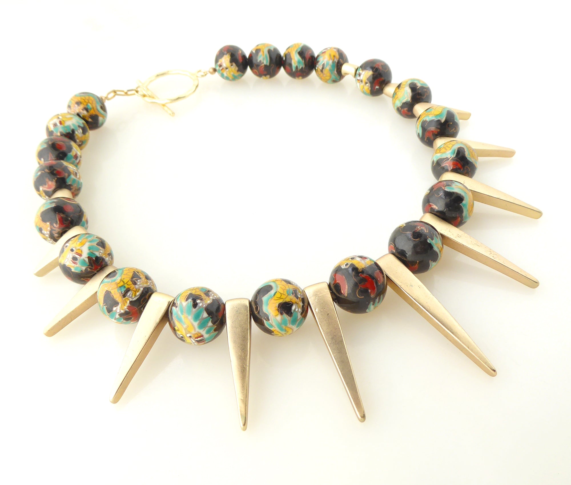 Dragon enamel and gold spike necklace by Jenny Dayco 2