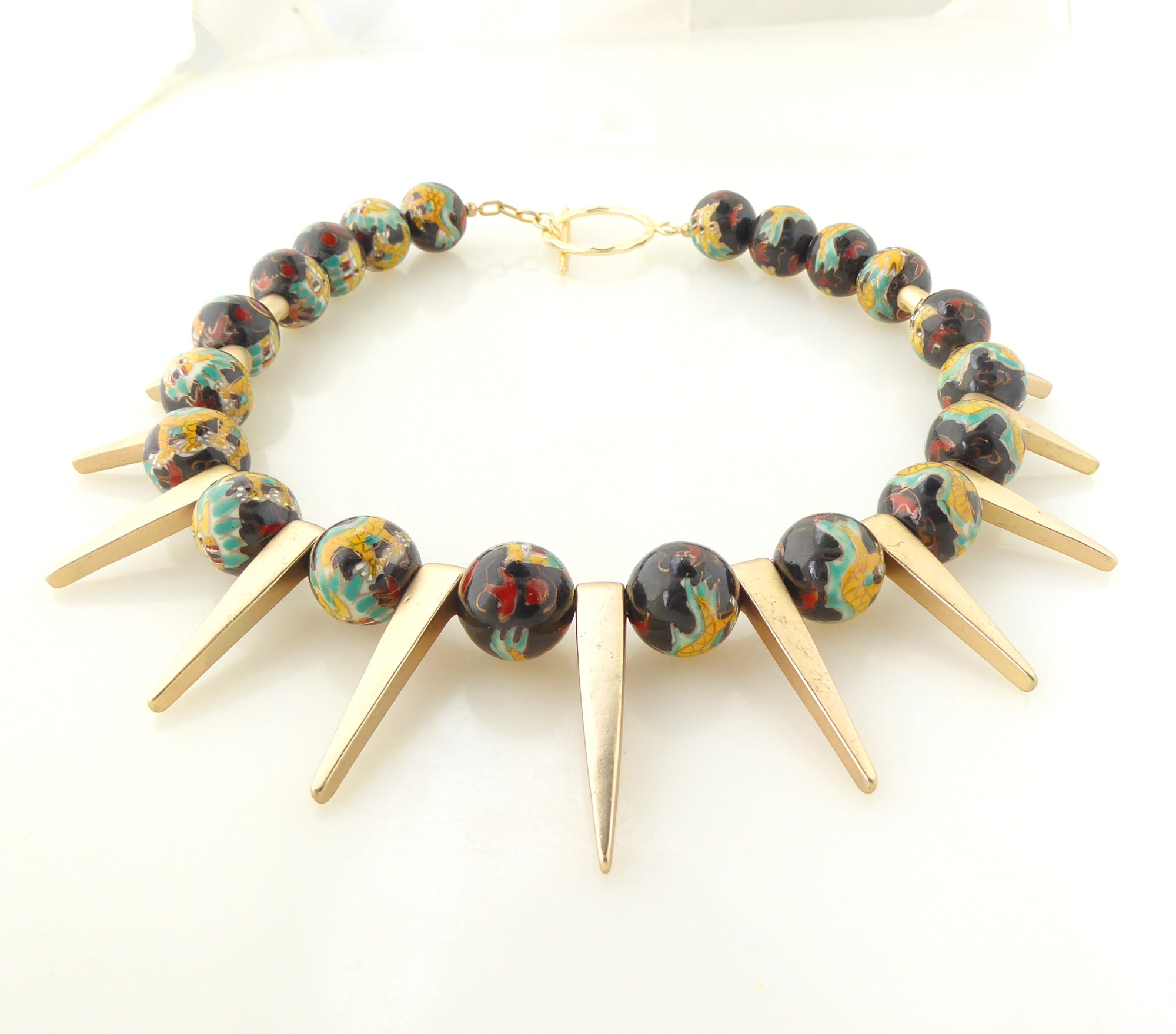Dragon enamel and gold spike necklace by Jenny Dayco 3