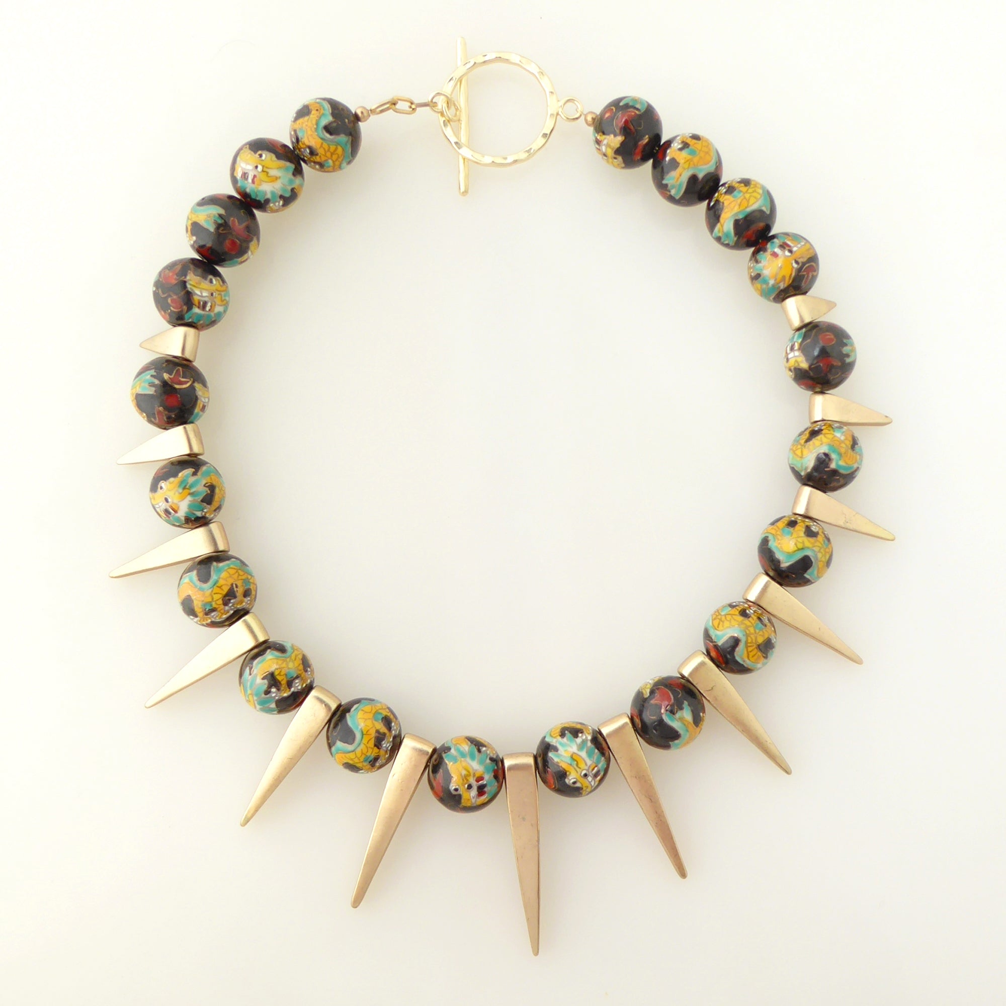 Dragon enamel and gold spike necklace by Jenny Dayco 6