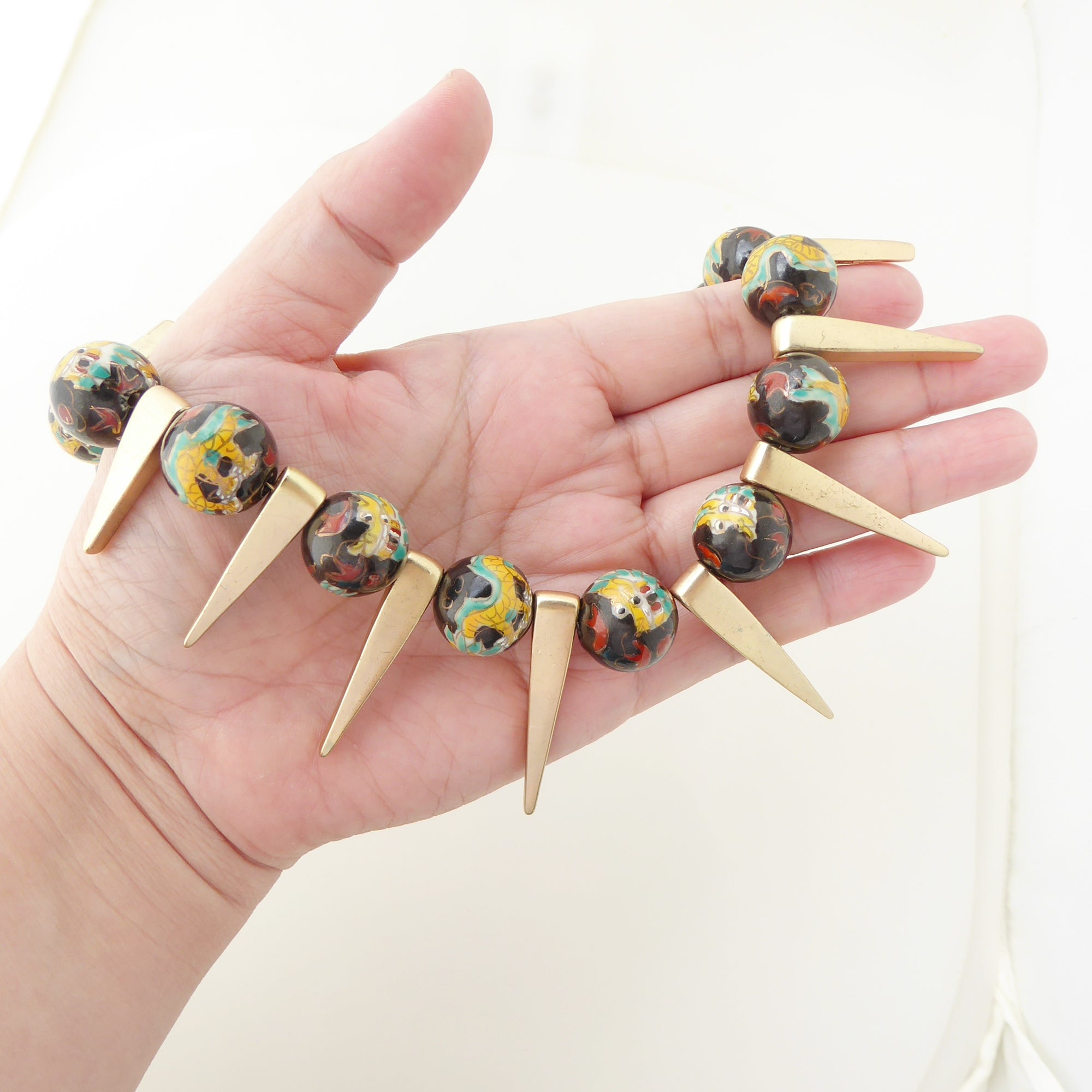 Dragon enamel and gold spike necklace by Jenny Dayco 7