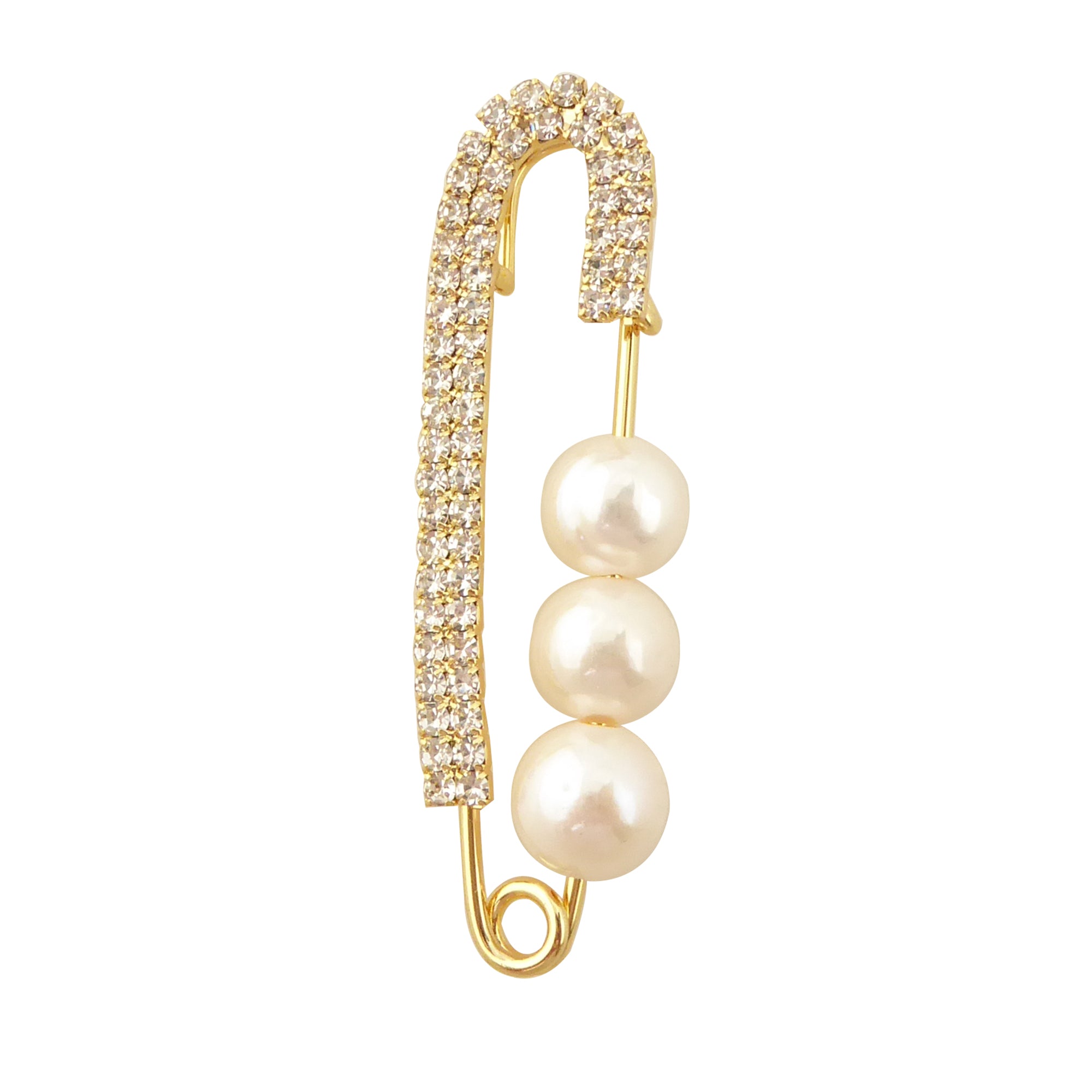 Freshwater pearl and gold rhinestone safety pin brooch by Jenny Dayco 1