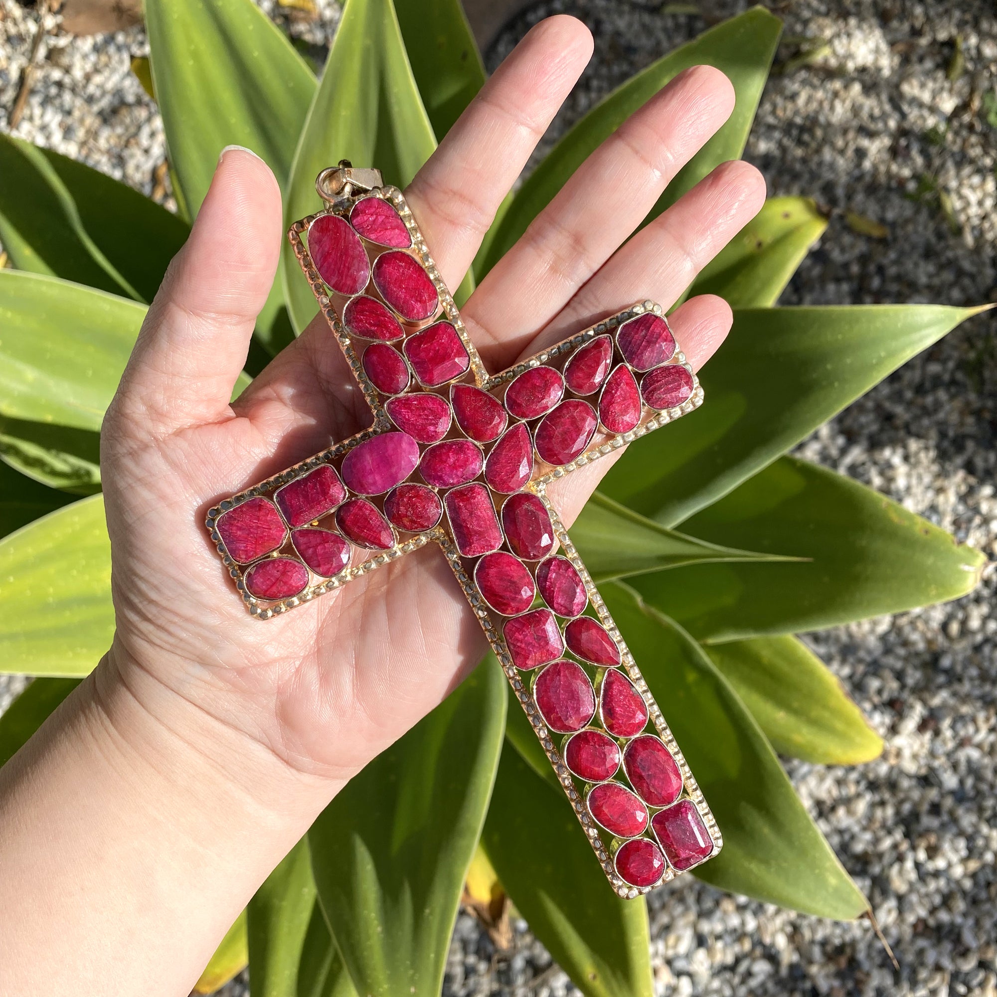 Fuchsia moonstone cross necklace by Jenny Dayco 7