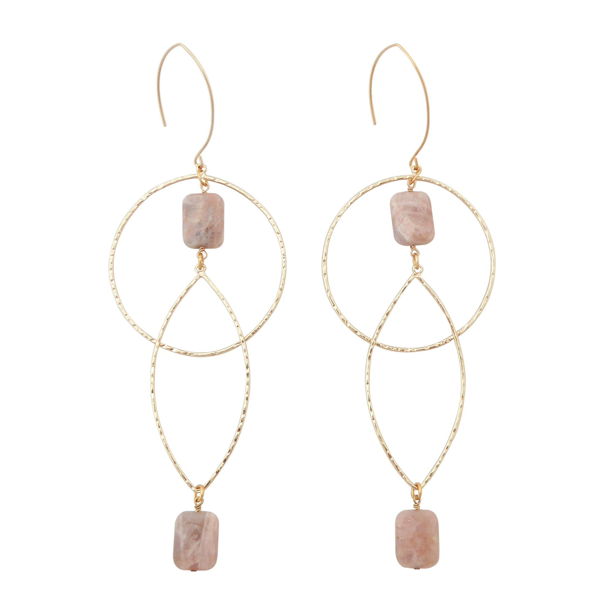 Geometric peach moonstone earrings by Jenny Dayco 1