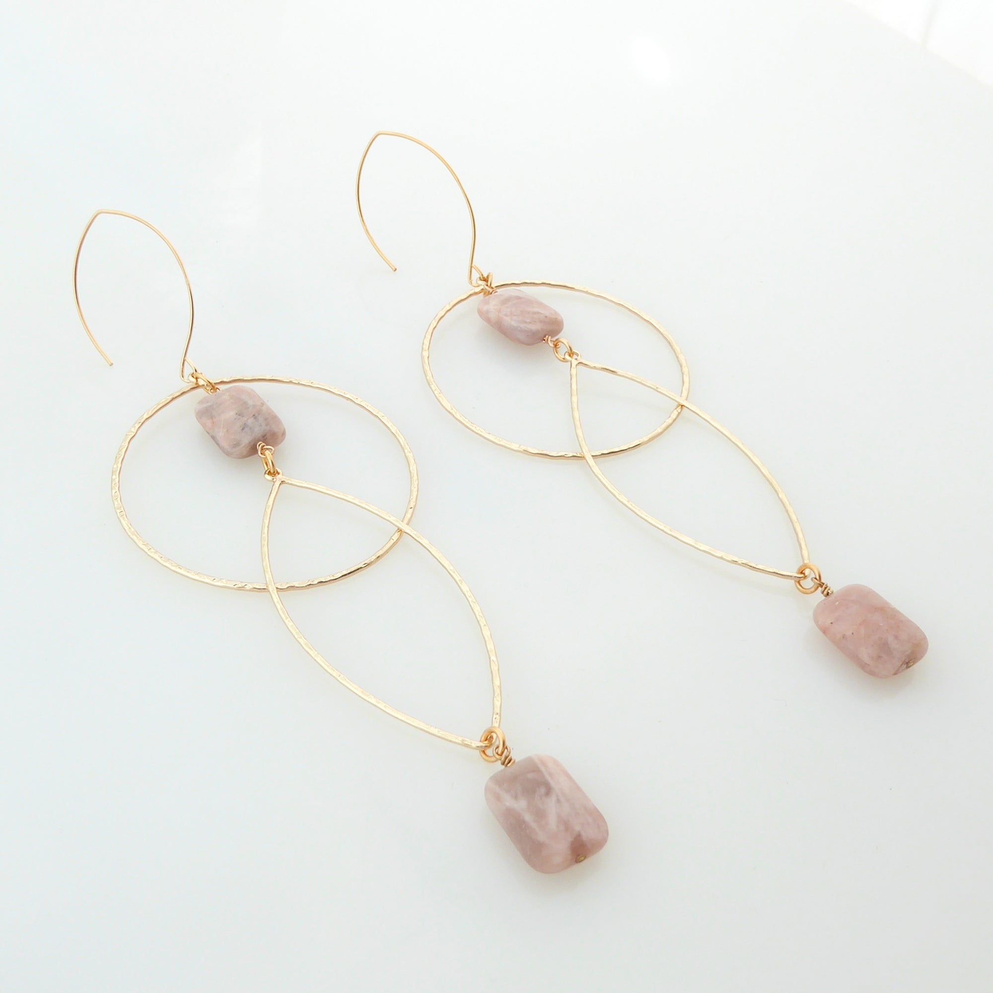 Geometric peach moonstone earrings by Jenny Dayco 2