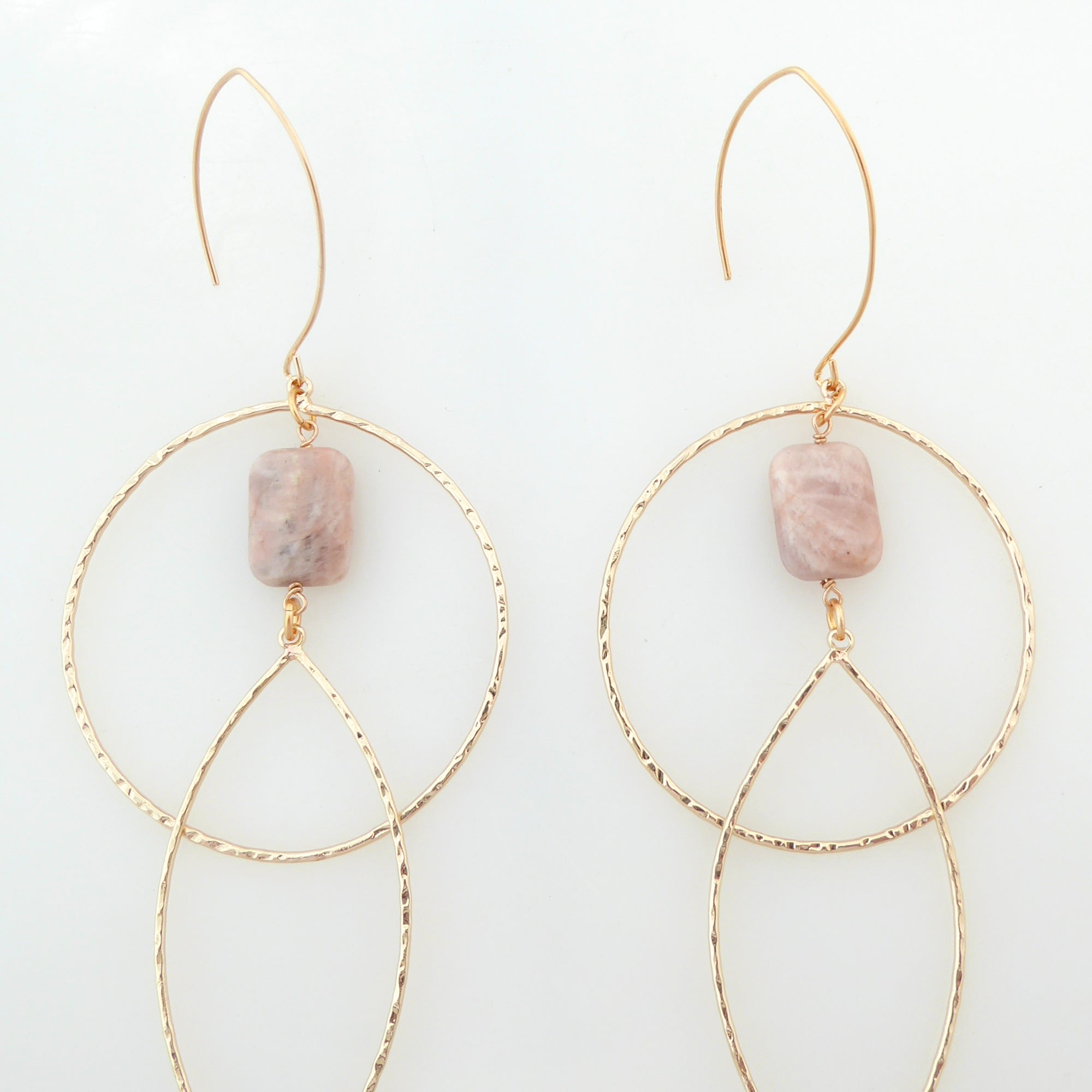 Geometric peach moonstone earrings by Jenny Dayco 5