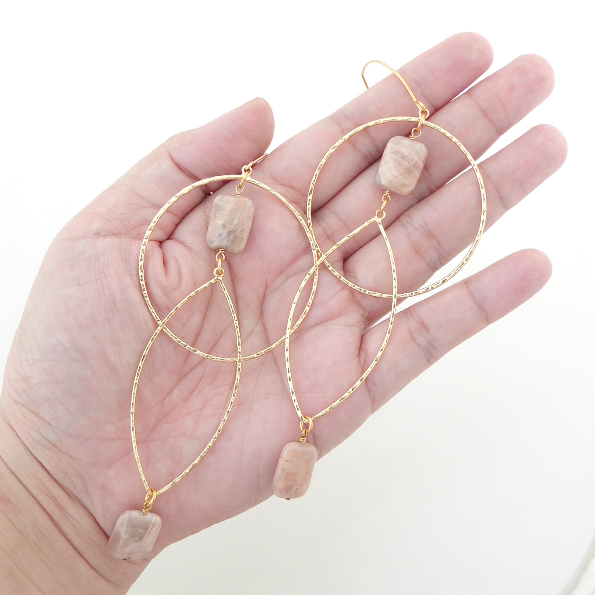 Geometric peach moonstone earrings by Jenny Dayco 6