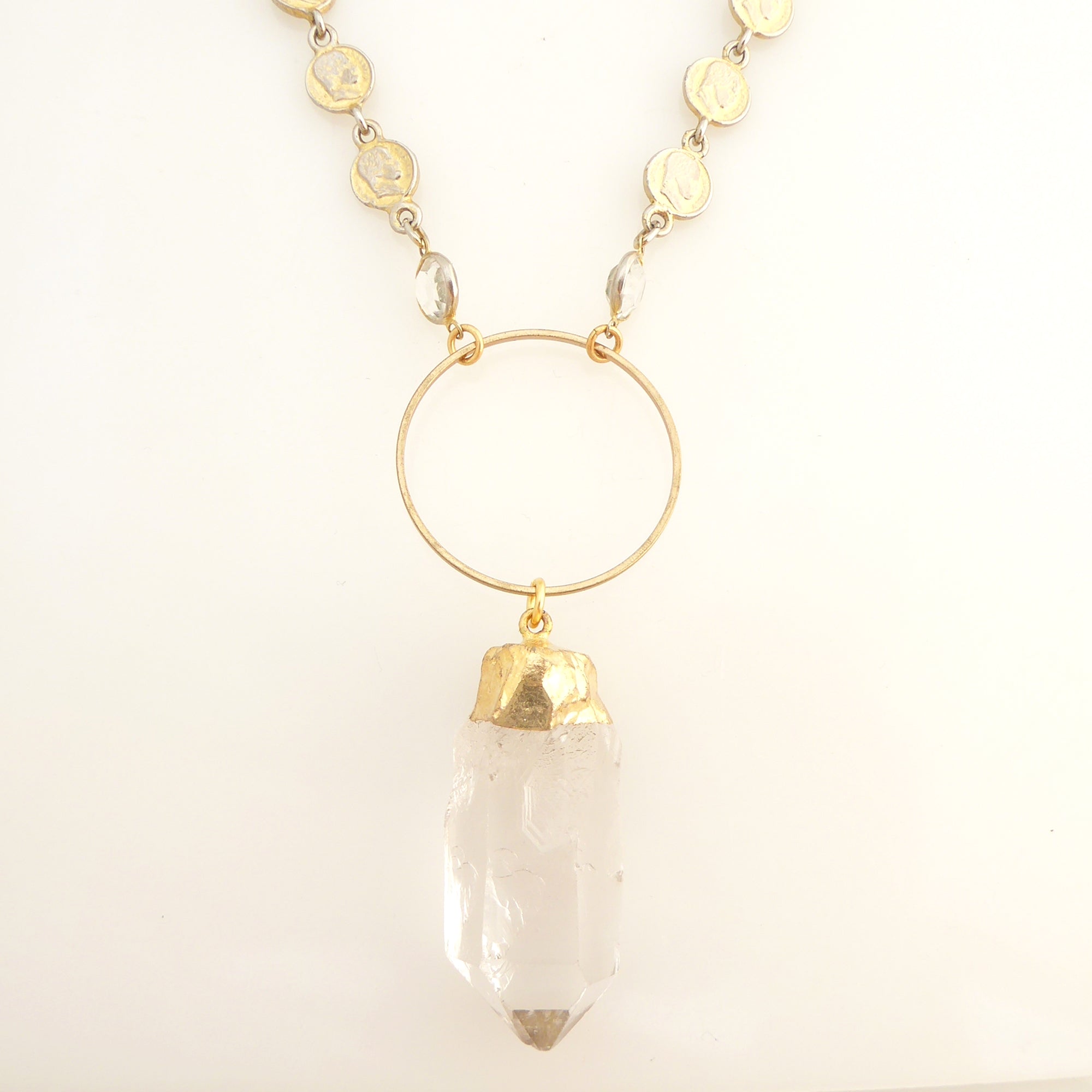 Gold coin and pyrite necklace by Jenny Dayco 4