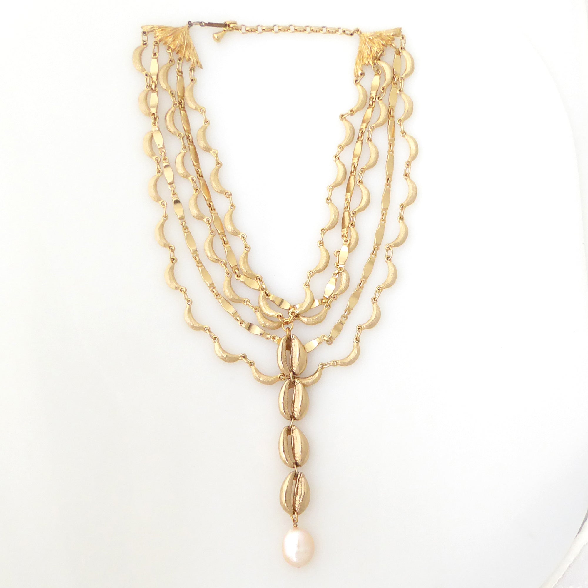 Gold cowrie shell and pearl necklace by Jenny Dayco 6