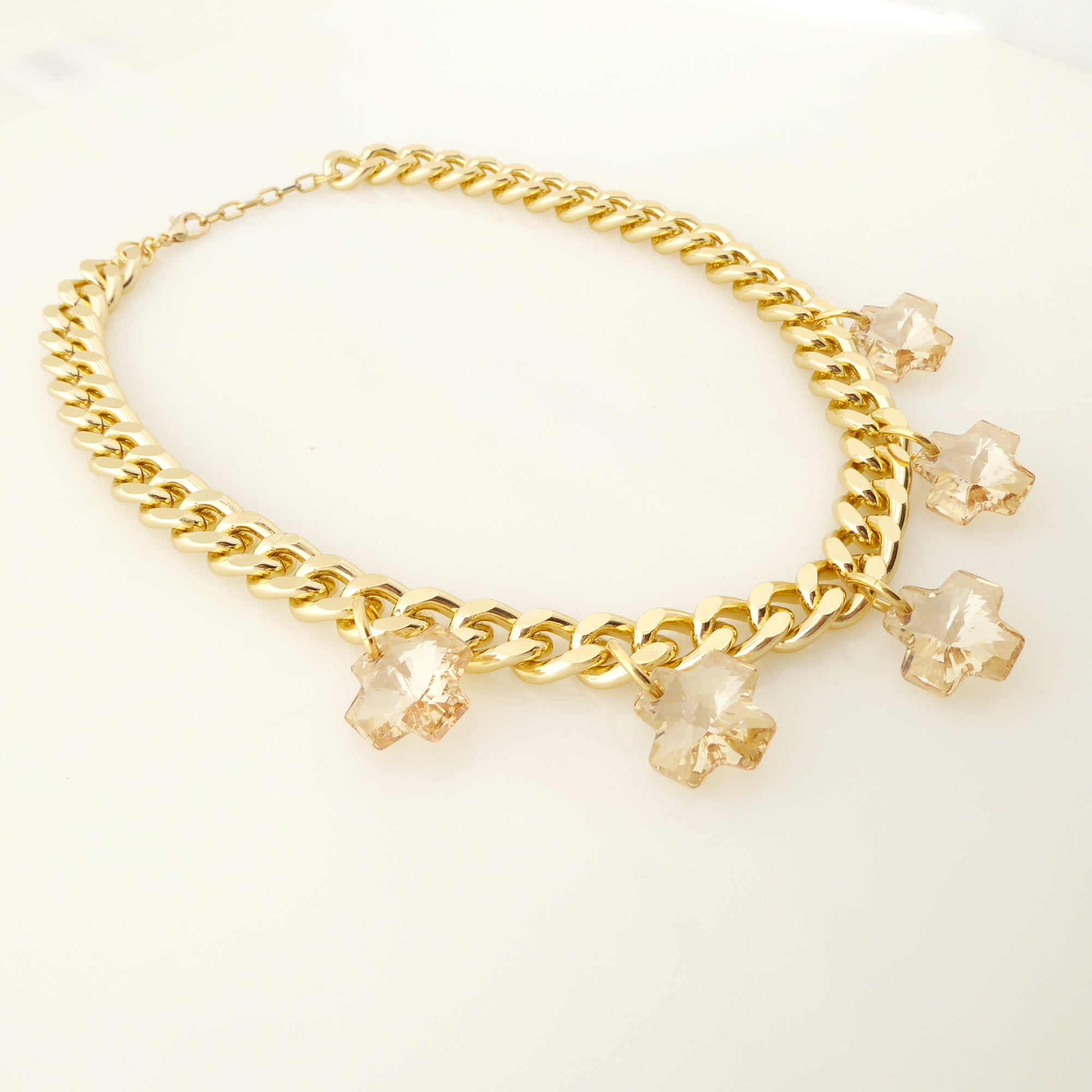 Golden crystal cross necklace