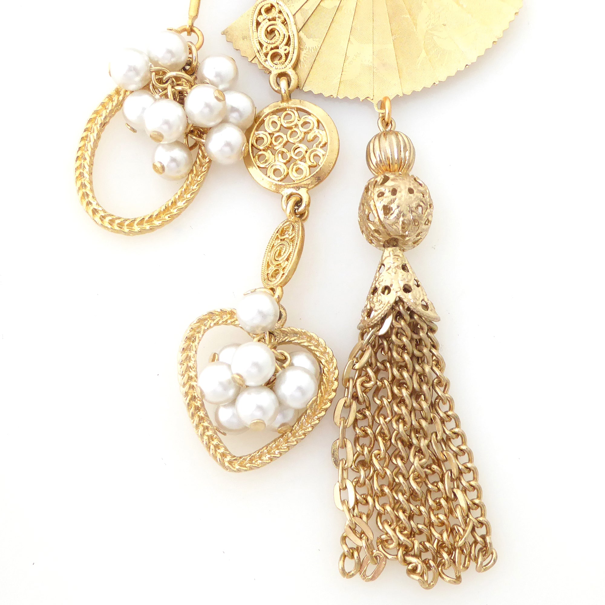 Golden fan tassel and pearl brooch by Jenny Dayco 4