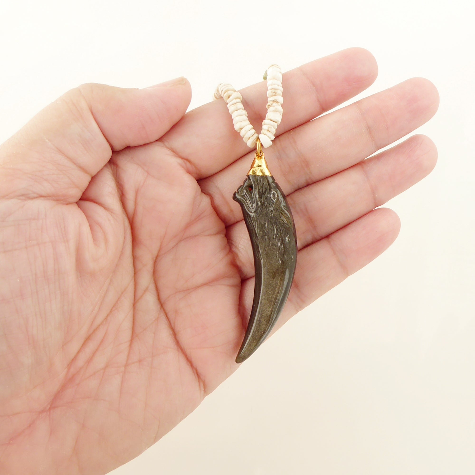 Golden obsidian wolf necklace by Jenny Dayco 7