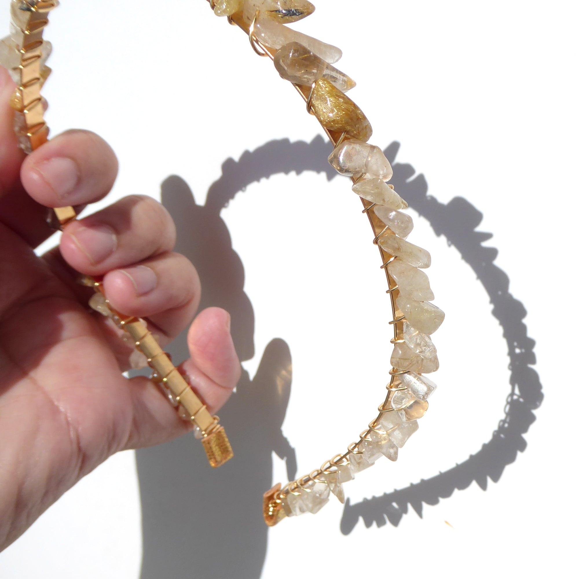 Golden rutilated quartz headband by Jenny Dayco 10