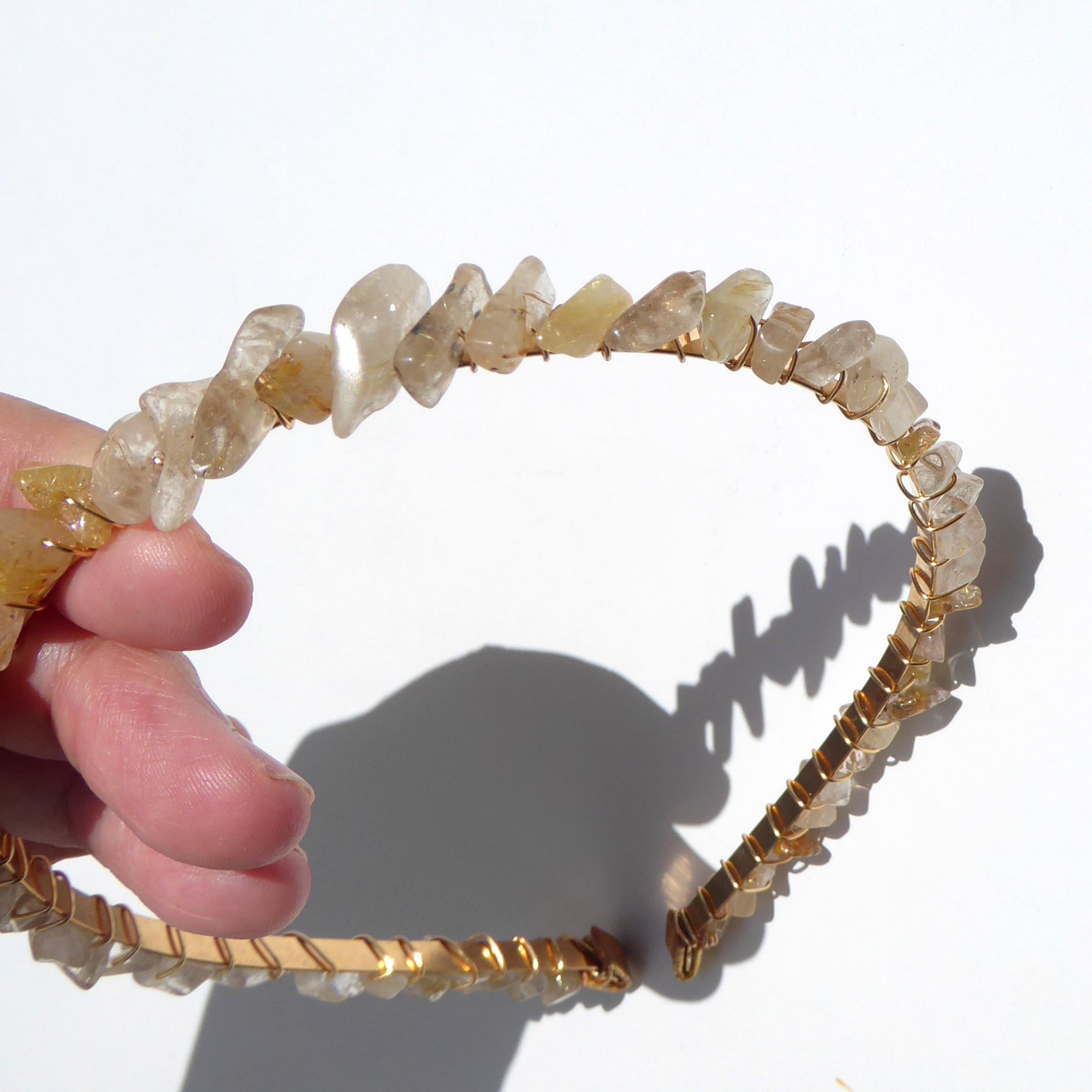 Golden rutilated quartz headband by Jenny Dayco 8