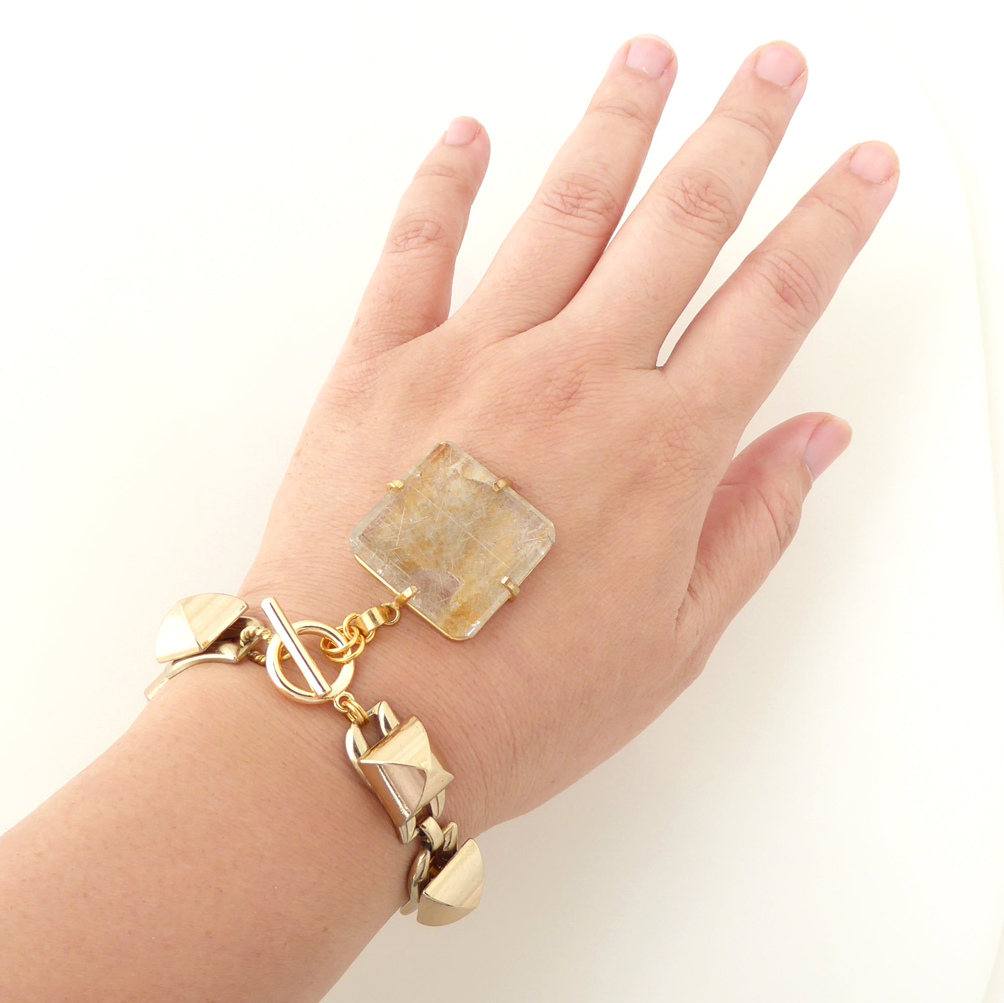 Golden rutilated quartz square bracelet by Jenny Dayco 7