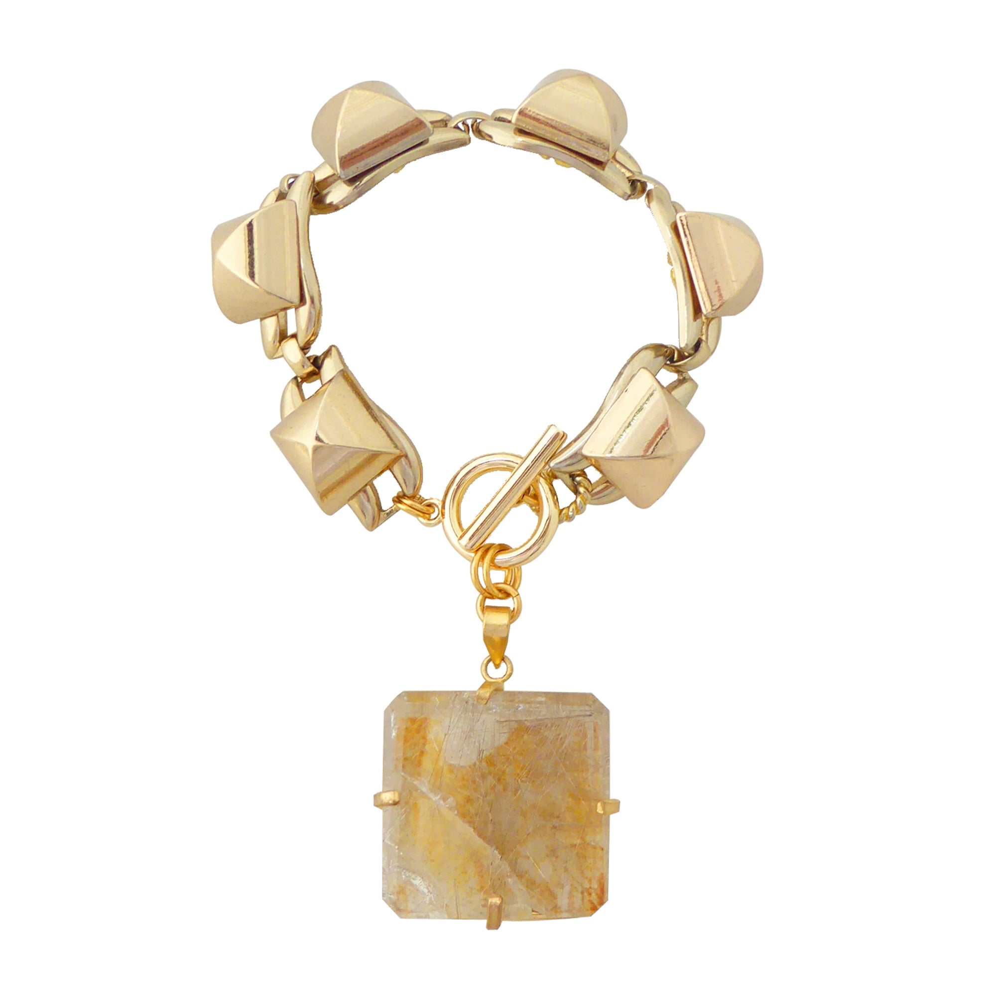 Golden rutilated quartz square bracelet