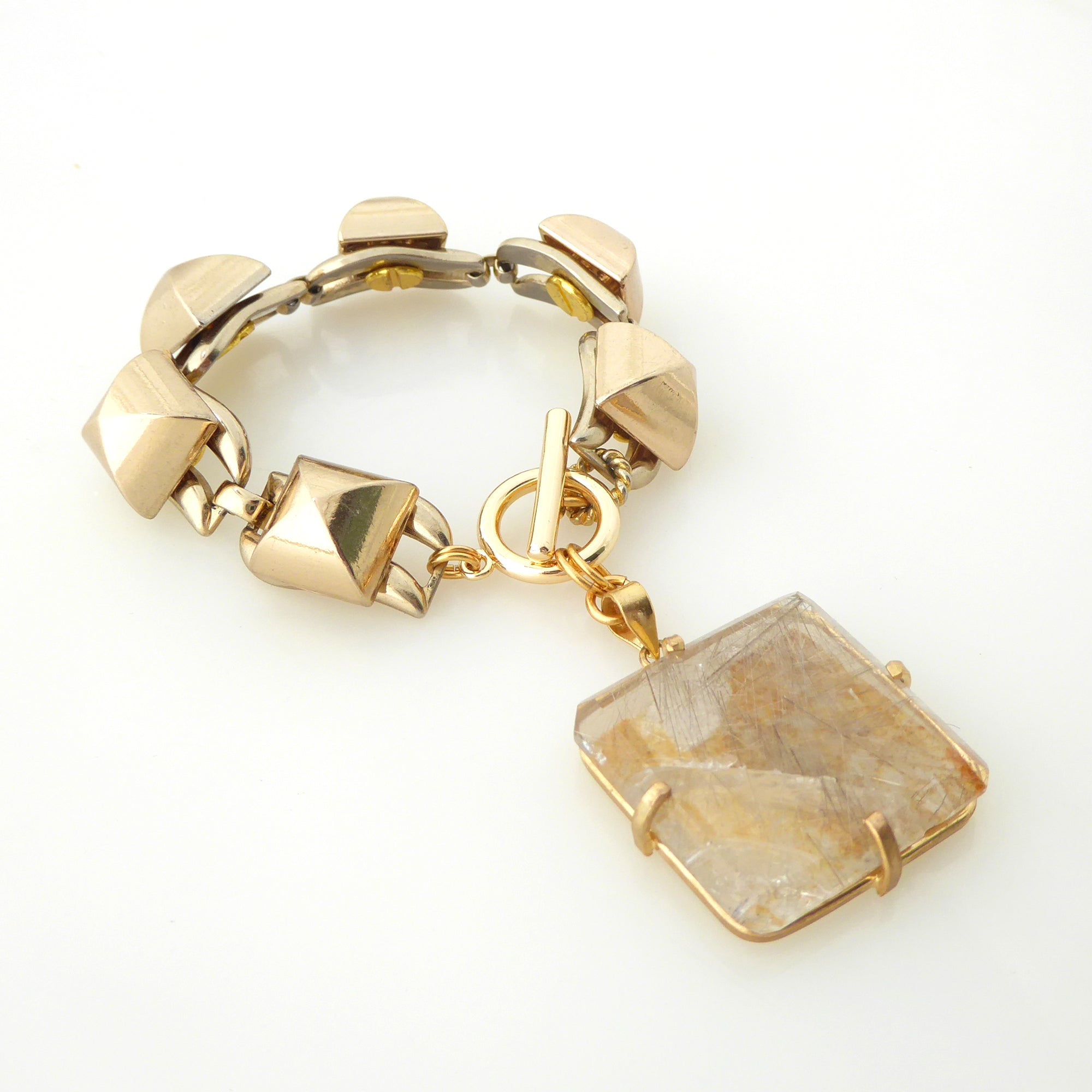 Golden rutilated quartz square bracelet