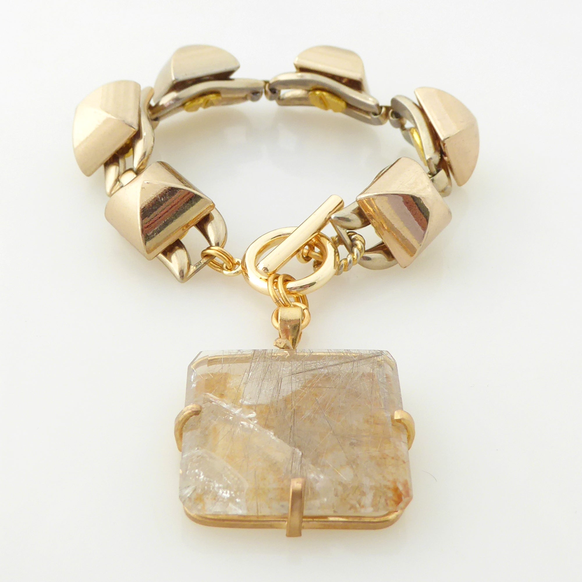 Golden rutilated quartz square bracelet