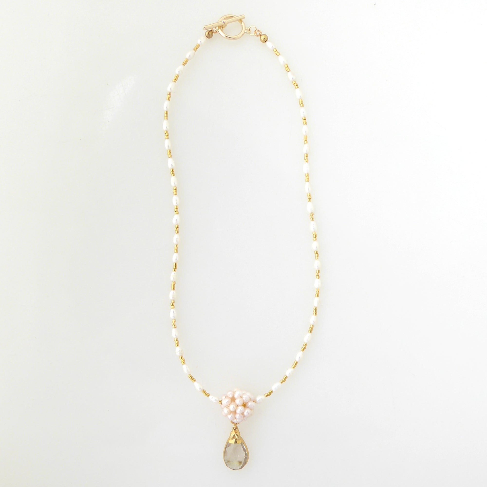 Golden rutilated quartz teardrop and pearl necklace by Jenny Dayco 5