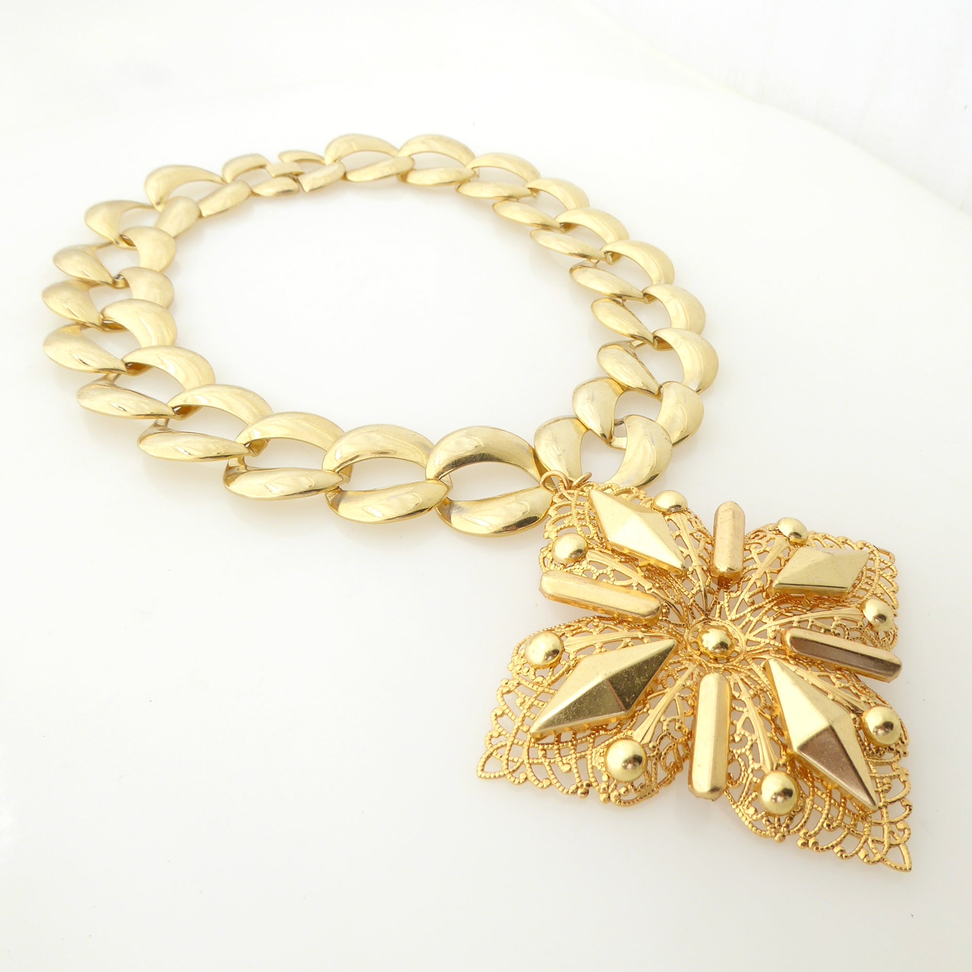 Gold medieval cross necklace by Jenny Dayco 2