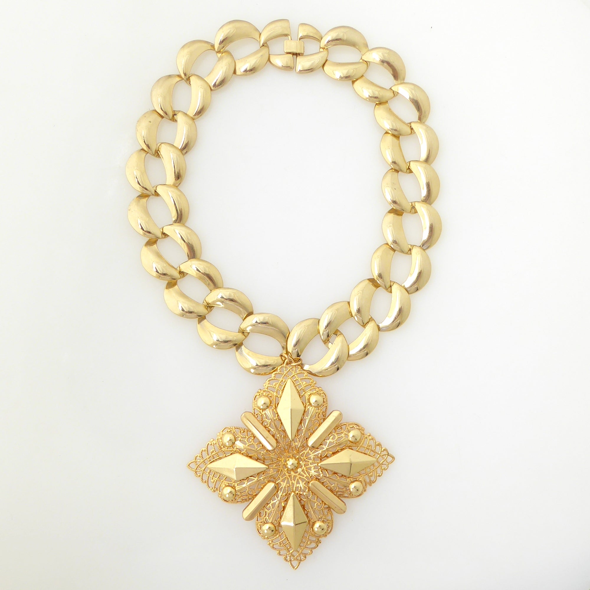 Gold medieval cross necklace by Jenny Dayco 5