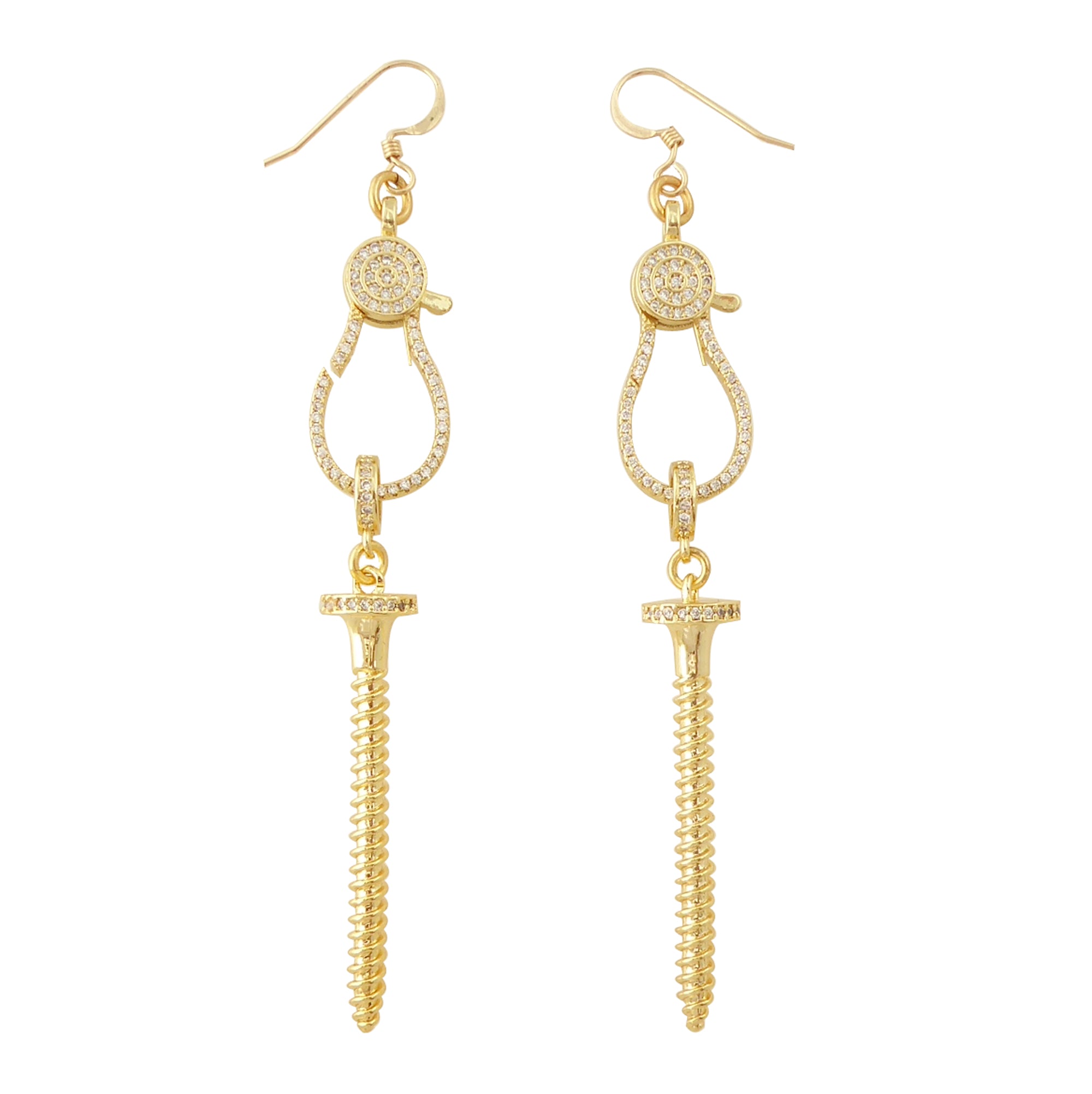 Gold pave rhinestone screw earrings by Jenny Dayco 1