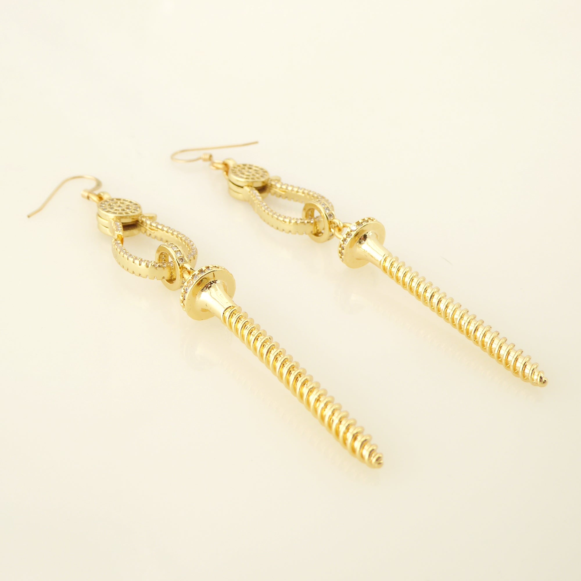 Gold pave rhinestone screw earrings by Jenny Dayco 2