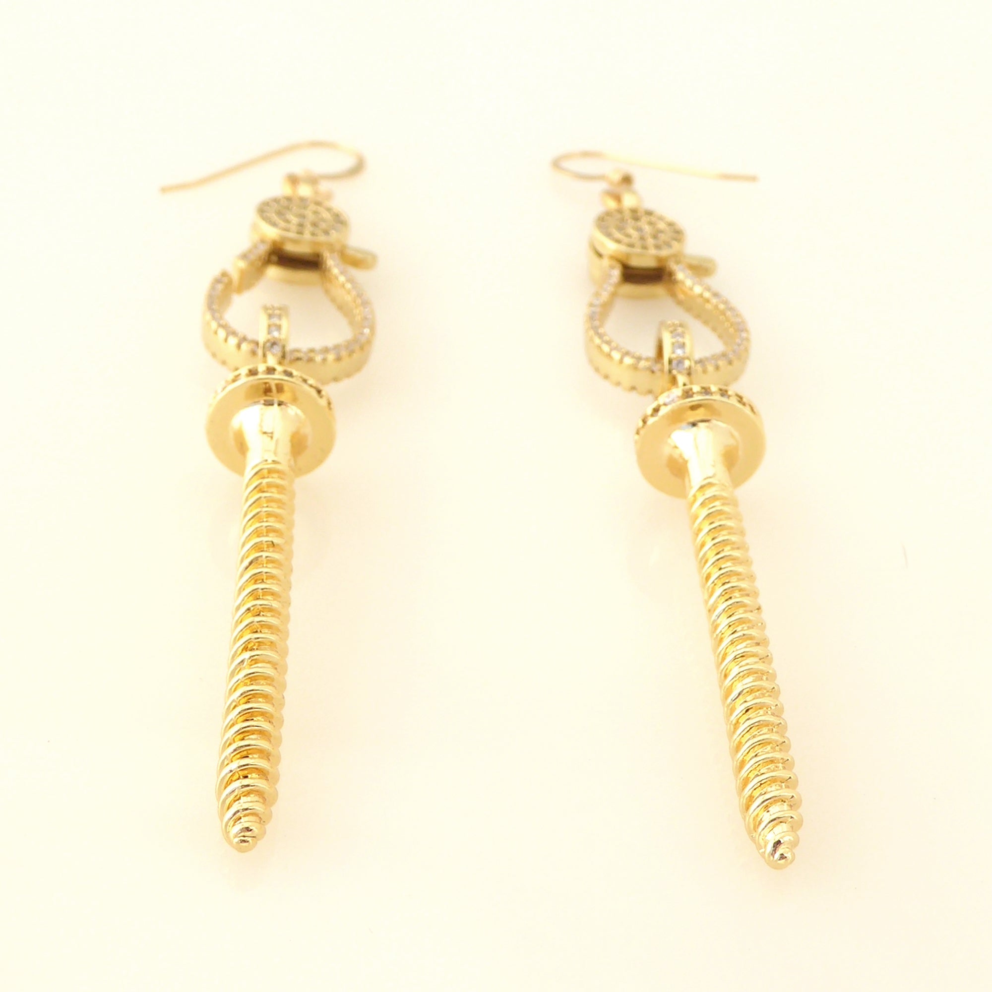 Gold pave rhinestone screw earrings by Jenny Dayco 3