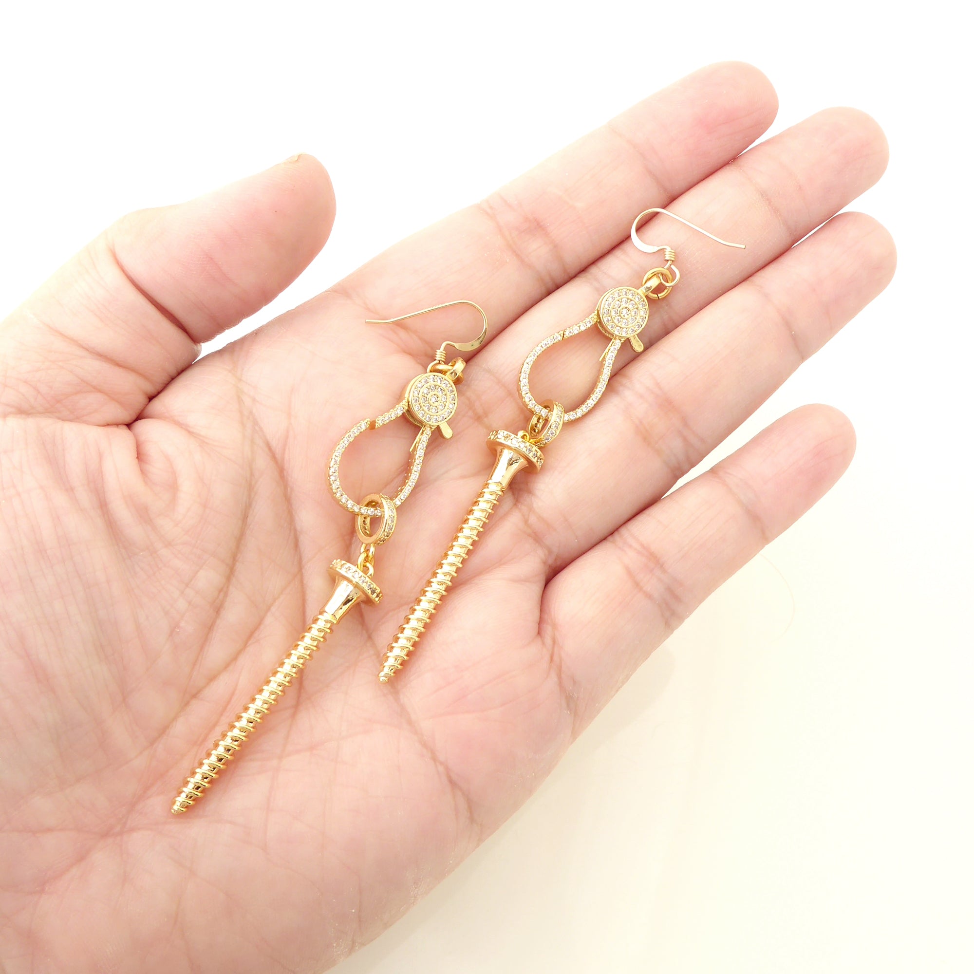 Gold pave rhinestone screw earrings by Jenny Dayco 4
