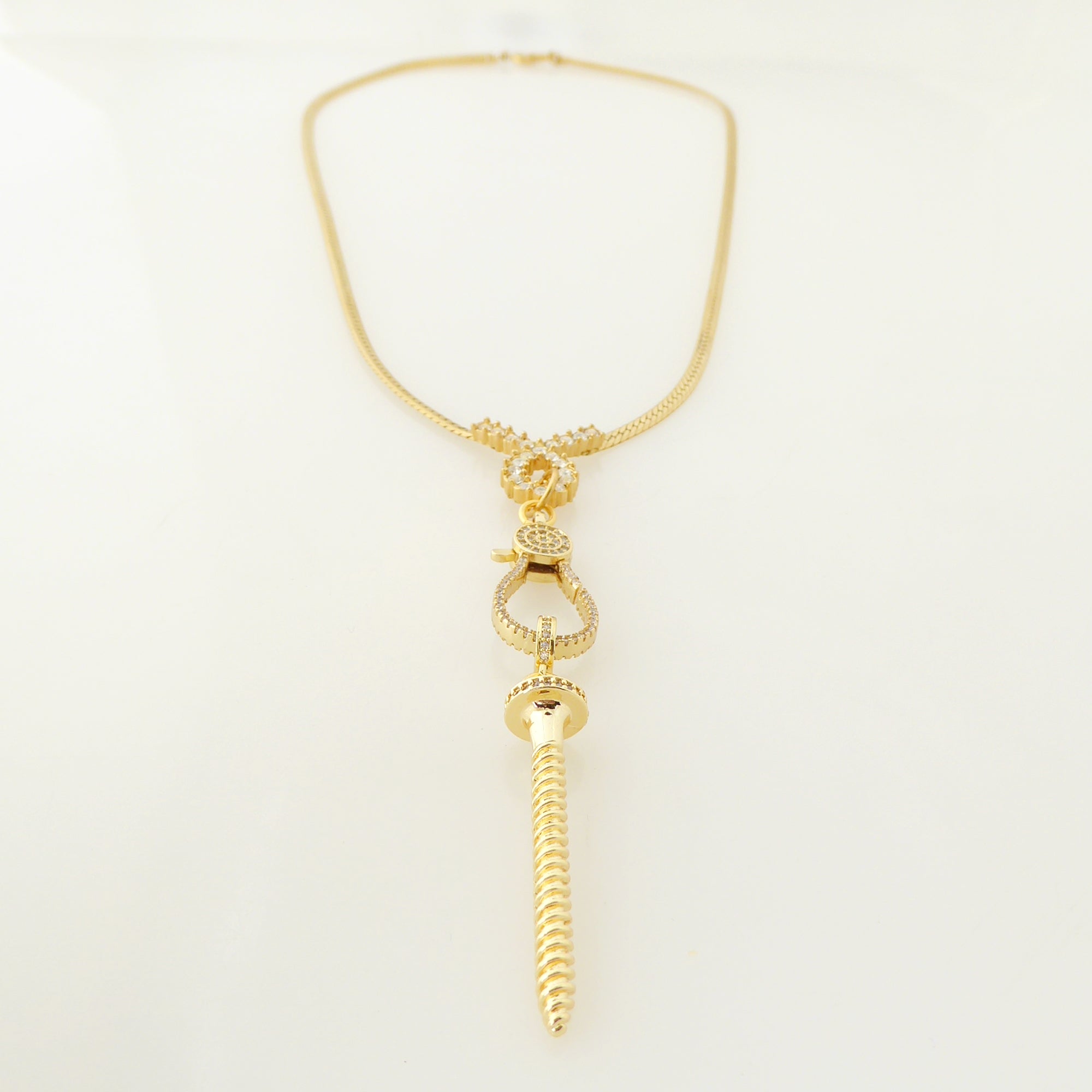 Gold pave rhinestone screw necklace