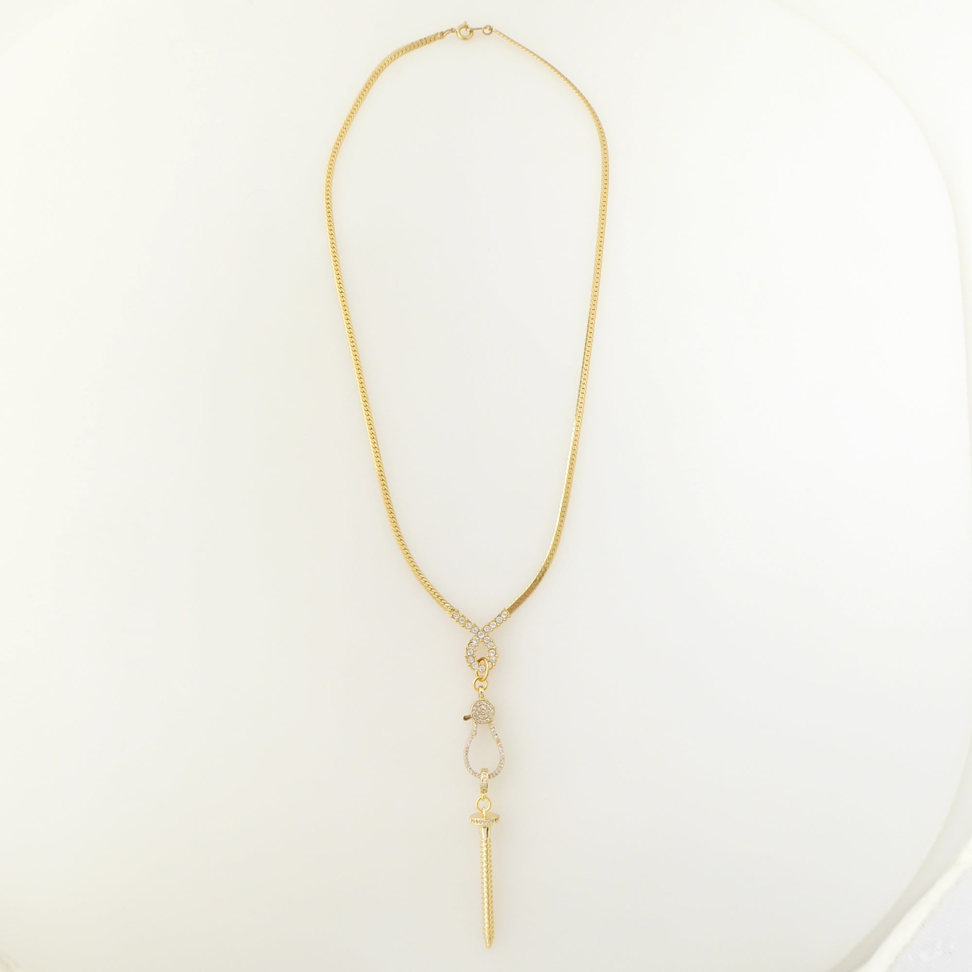 Gold pave rhinestone screw necklace