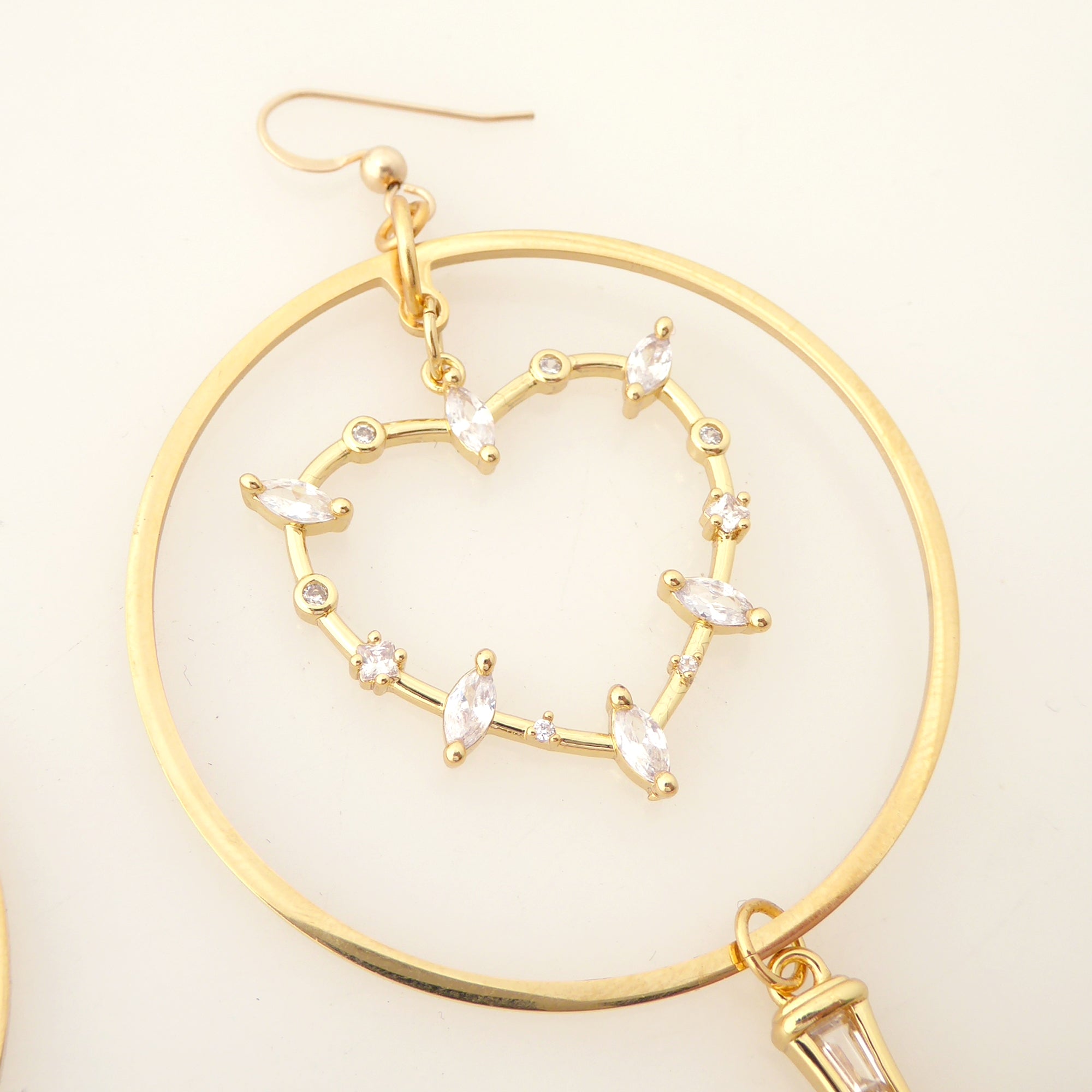 Gold rhinestone heart and dagger earrings by Jenny Dayco 6