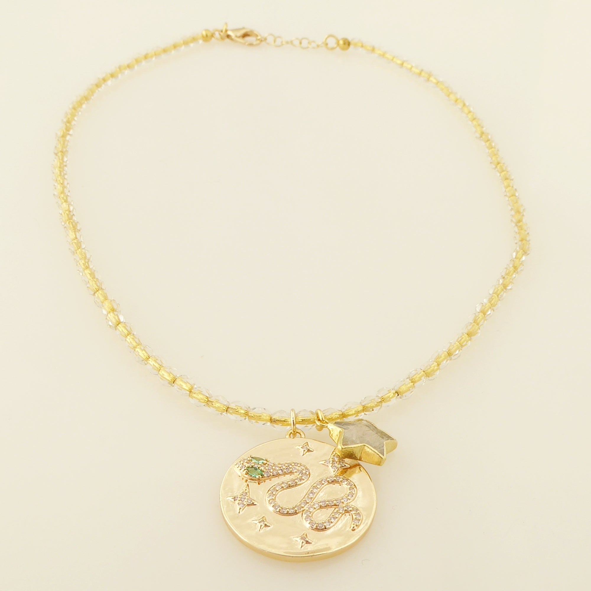Gold snake medallion necklace by Jenny Dayco 3