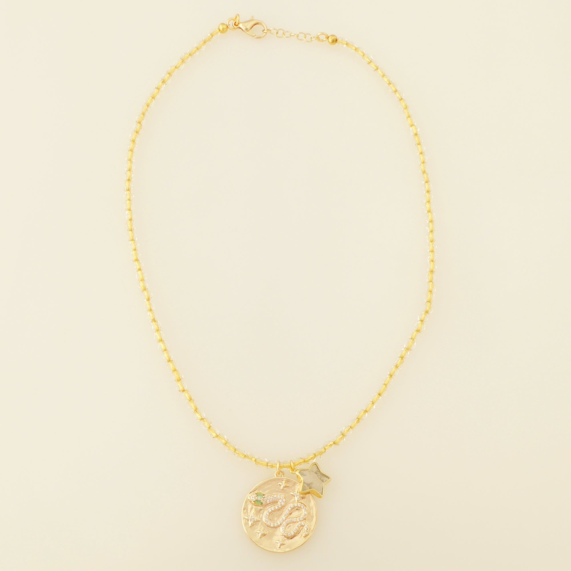 Gold snake medallion necklace by Jenny Dayco 4