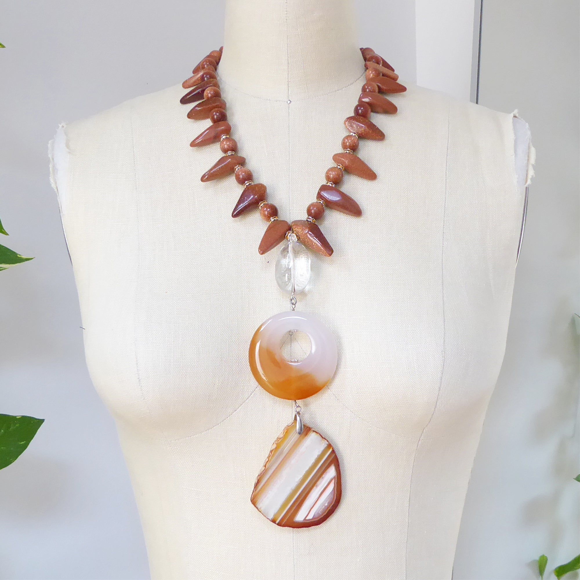 Goldstone and agate pendant necklace by Jenny Dayco 9