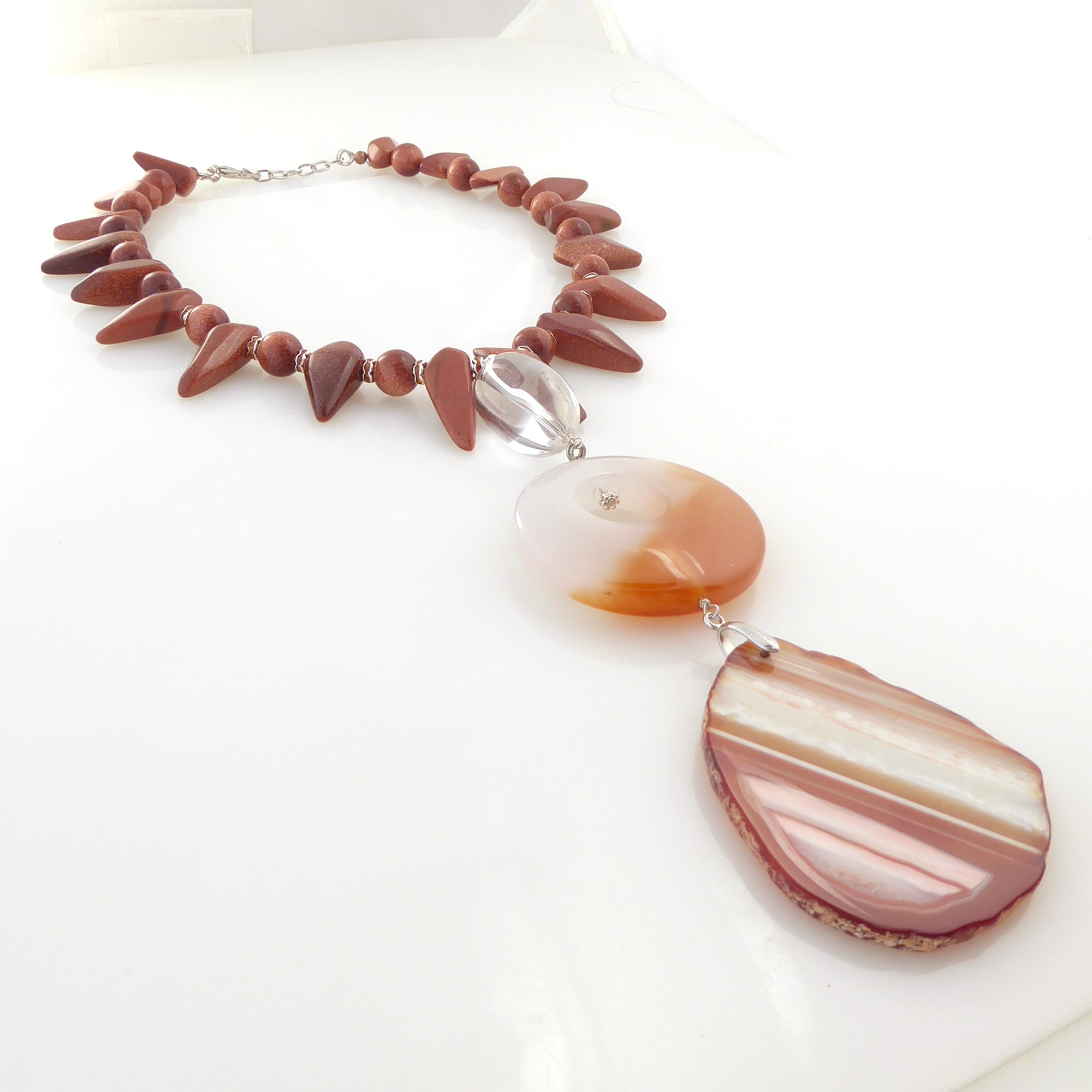 Goldstone and agate pendant necklace by Jenny Dayco 2