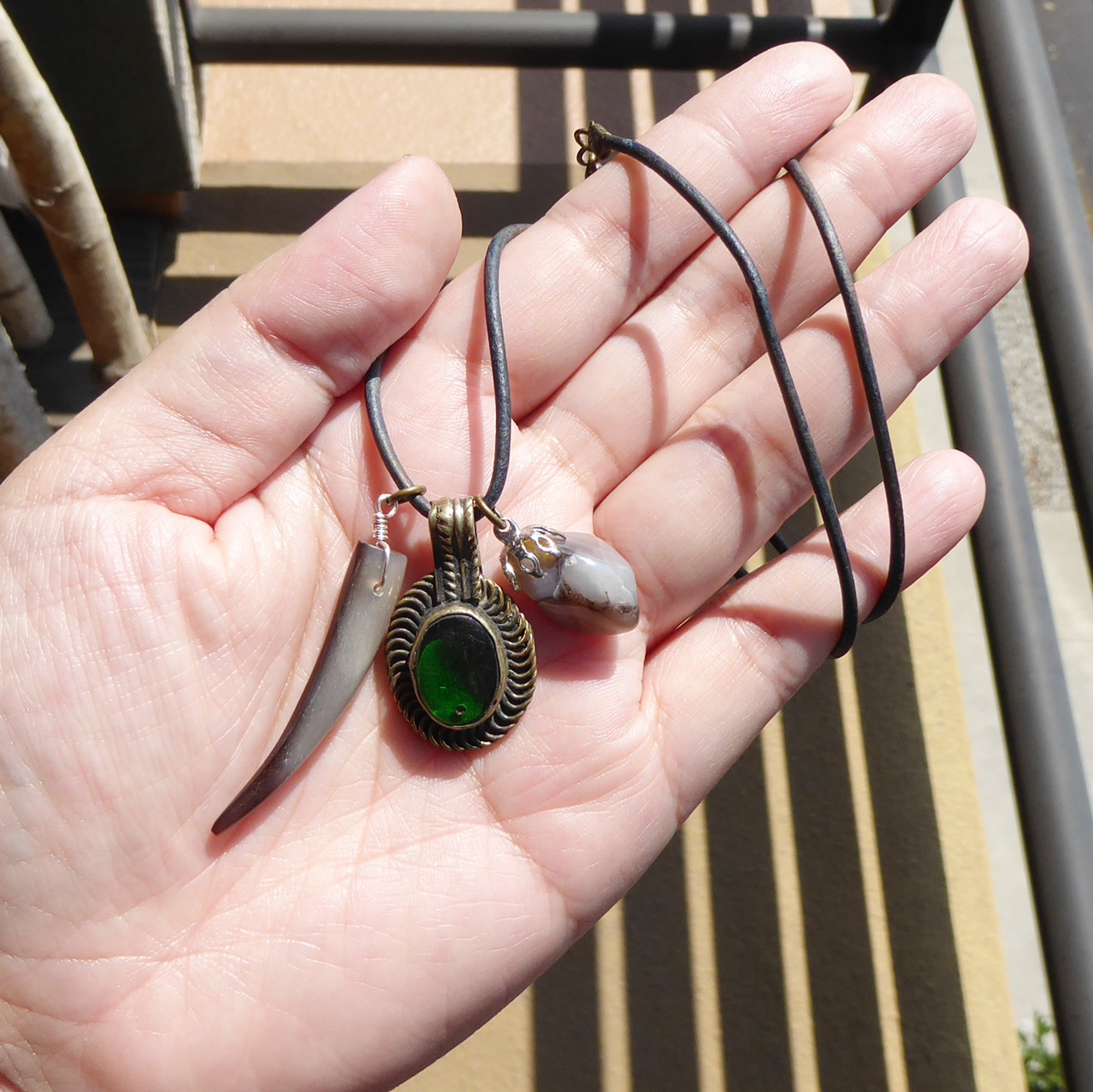 Green glass coin necklace by Jenny Dayco 7