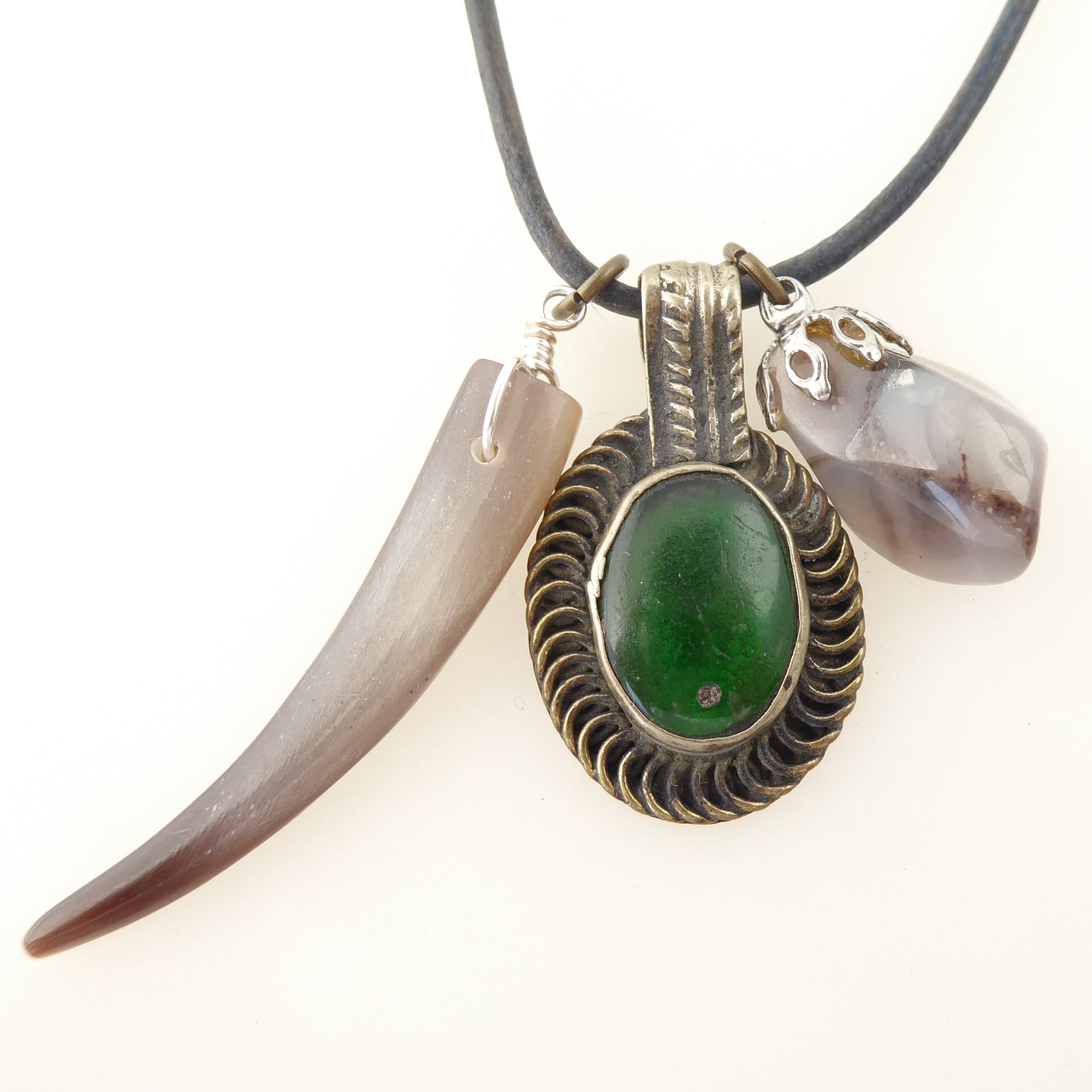 Green glass coin necklace by Jenny Dayco 4