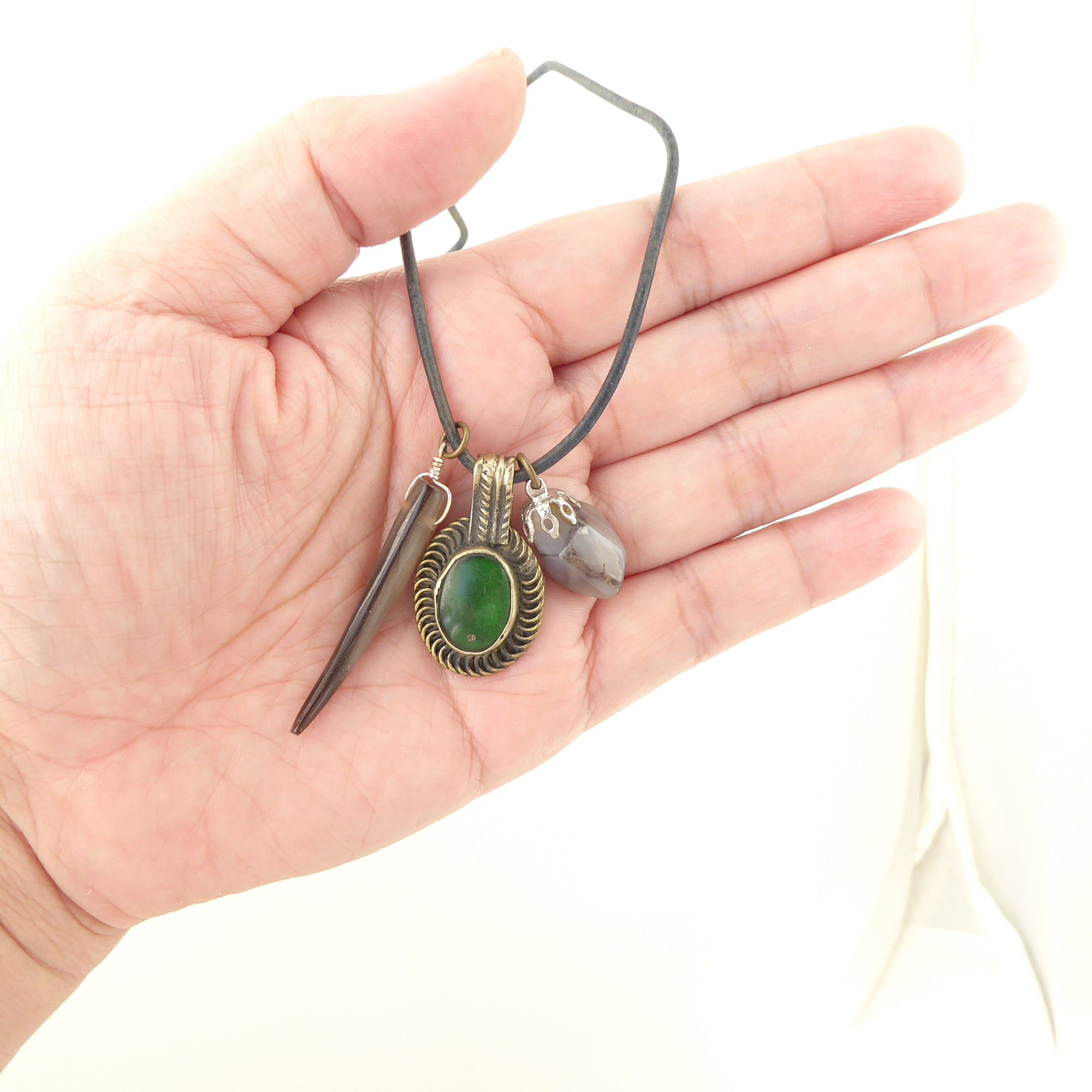 Green glass coin necklace by Jenny Dayco 6