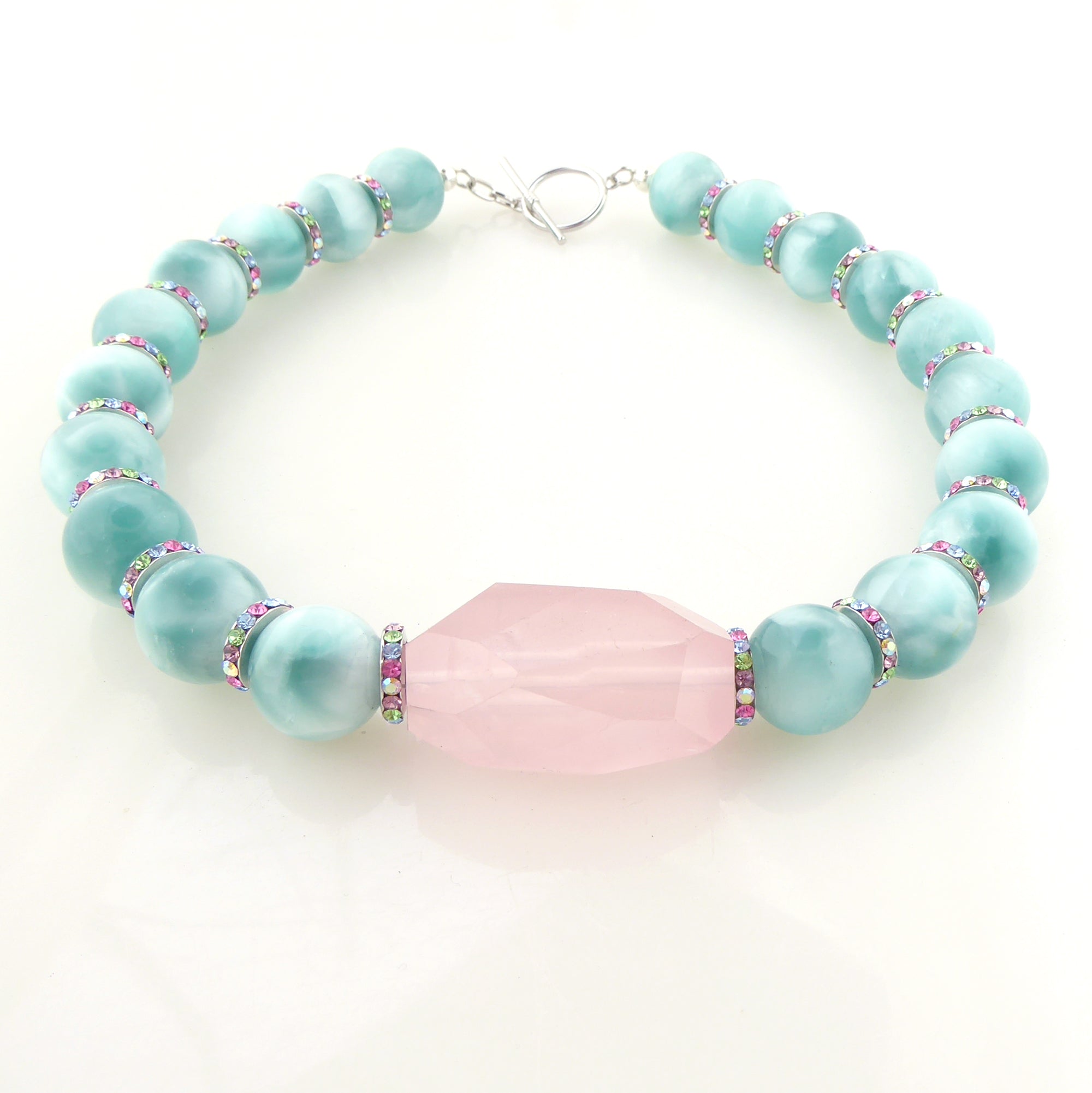 Green moonstone and rose quartz necklace by Jenny Dayco 3