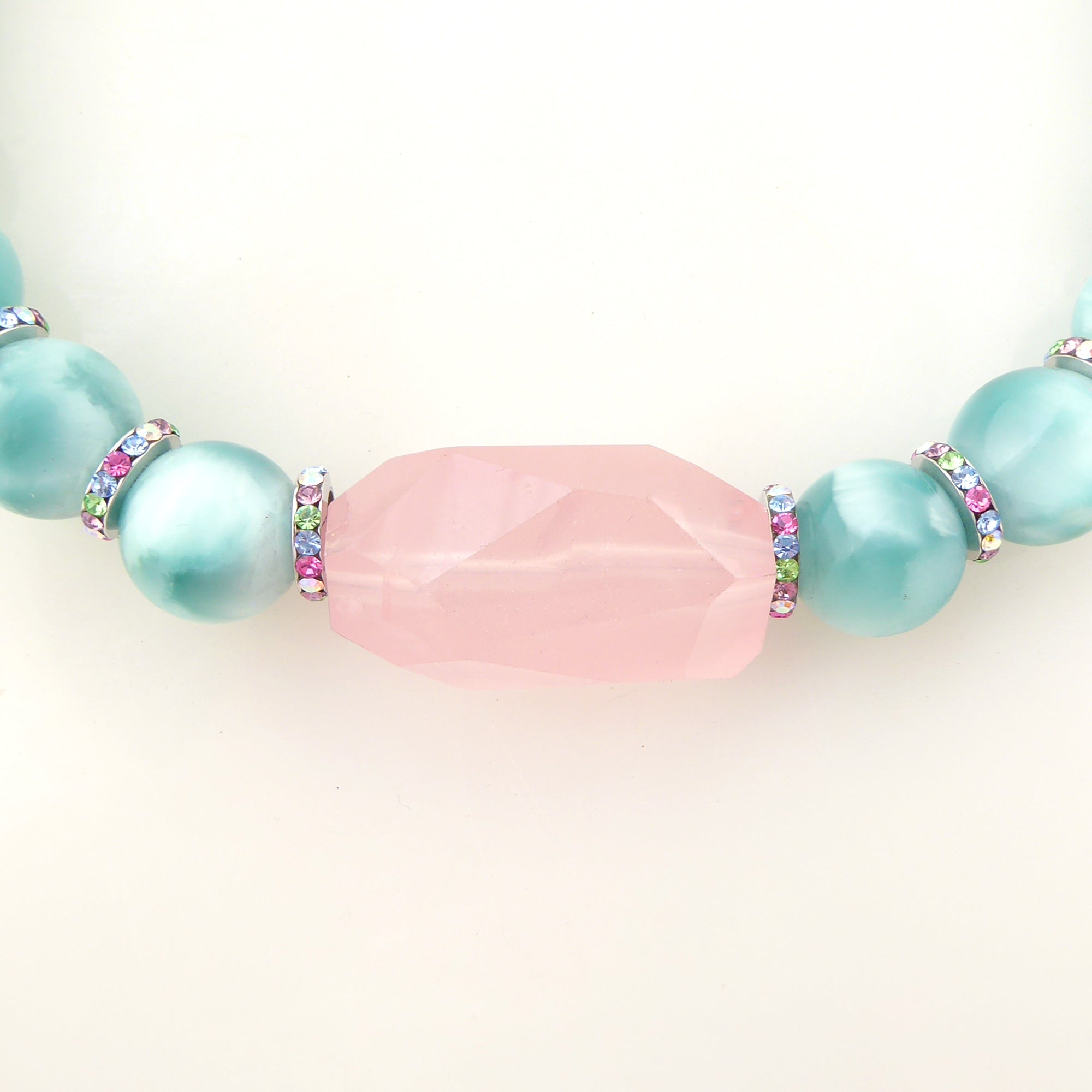 Green moonstone and rose quartz necklace by Jenny Dayco 4