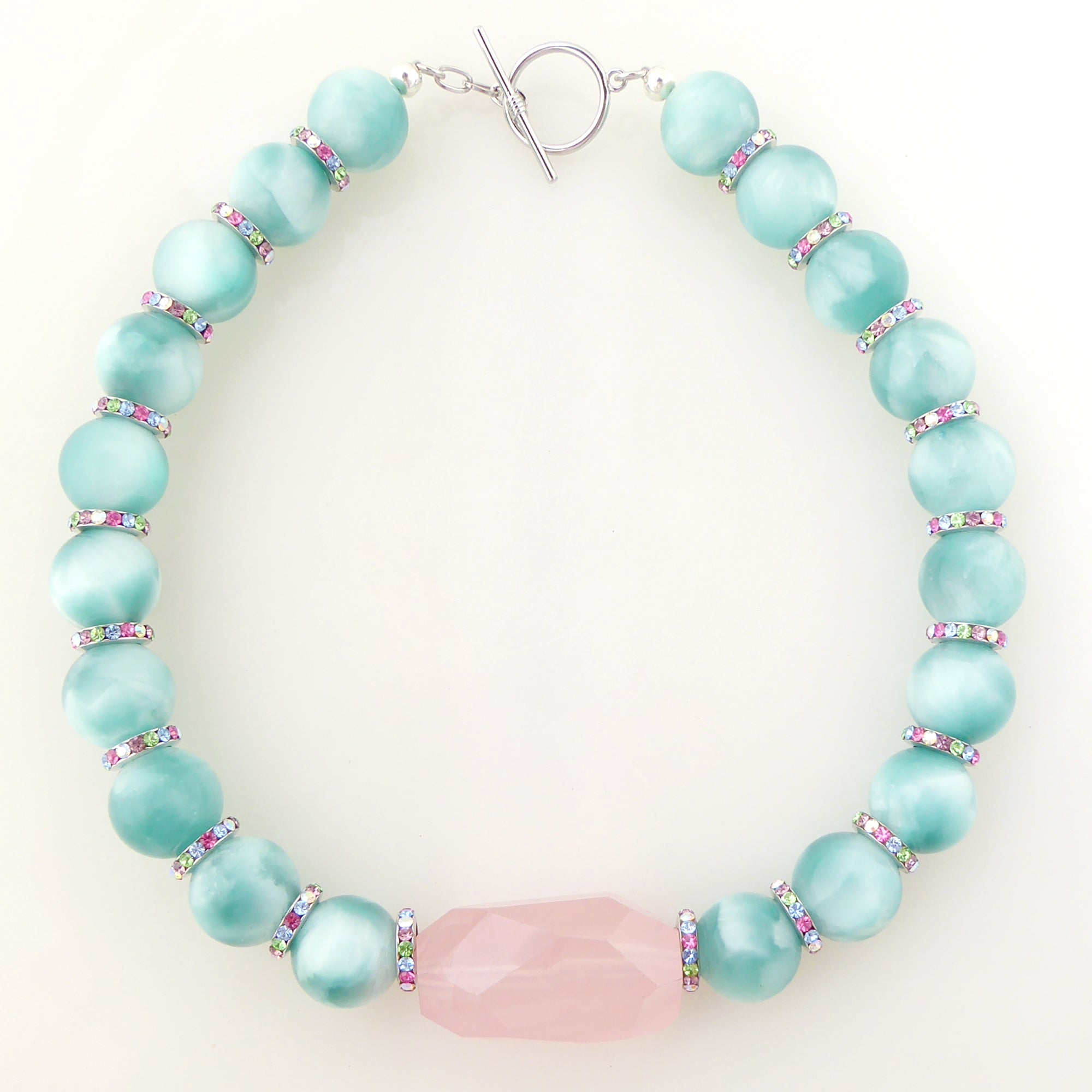 Green moonstone and rose quartz necklace by Jenny Dayco 5