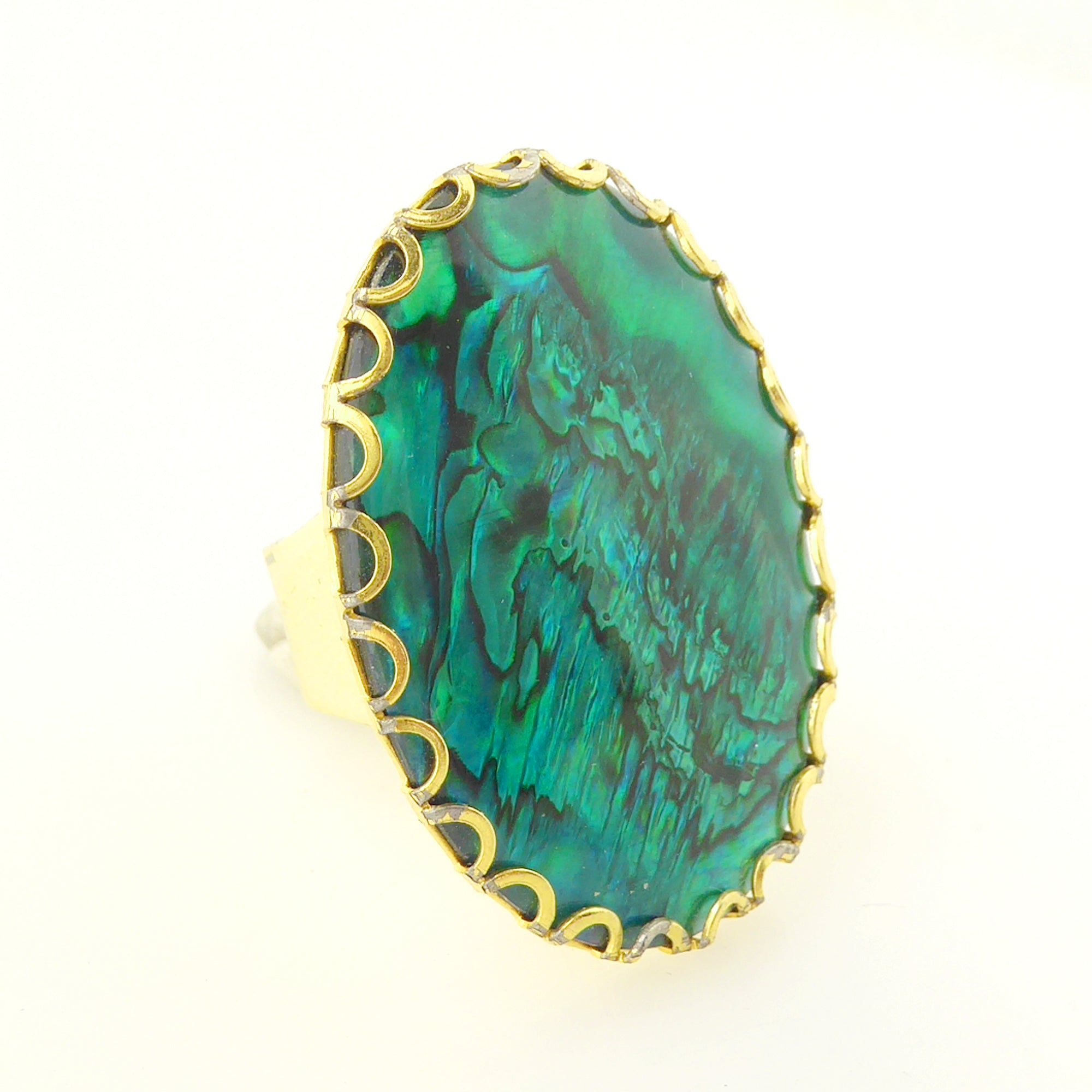 Green paua shell ring by Jenny Dayco 2