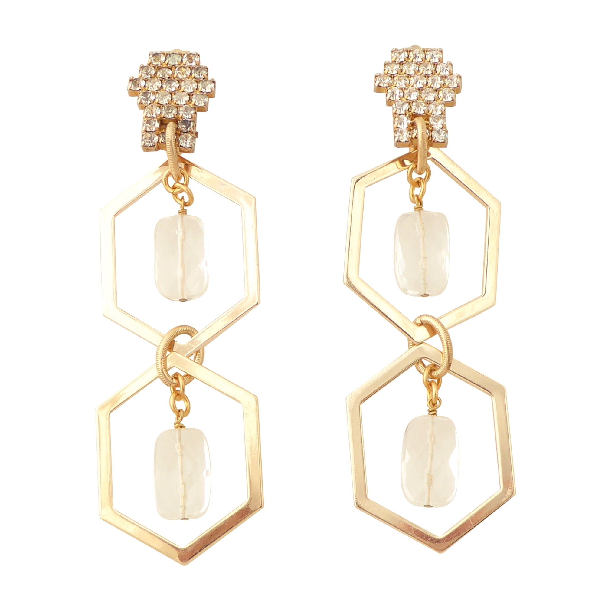 Hexagon quartz clip on earrings by Jenny Dayco 1