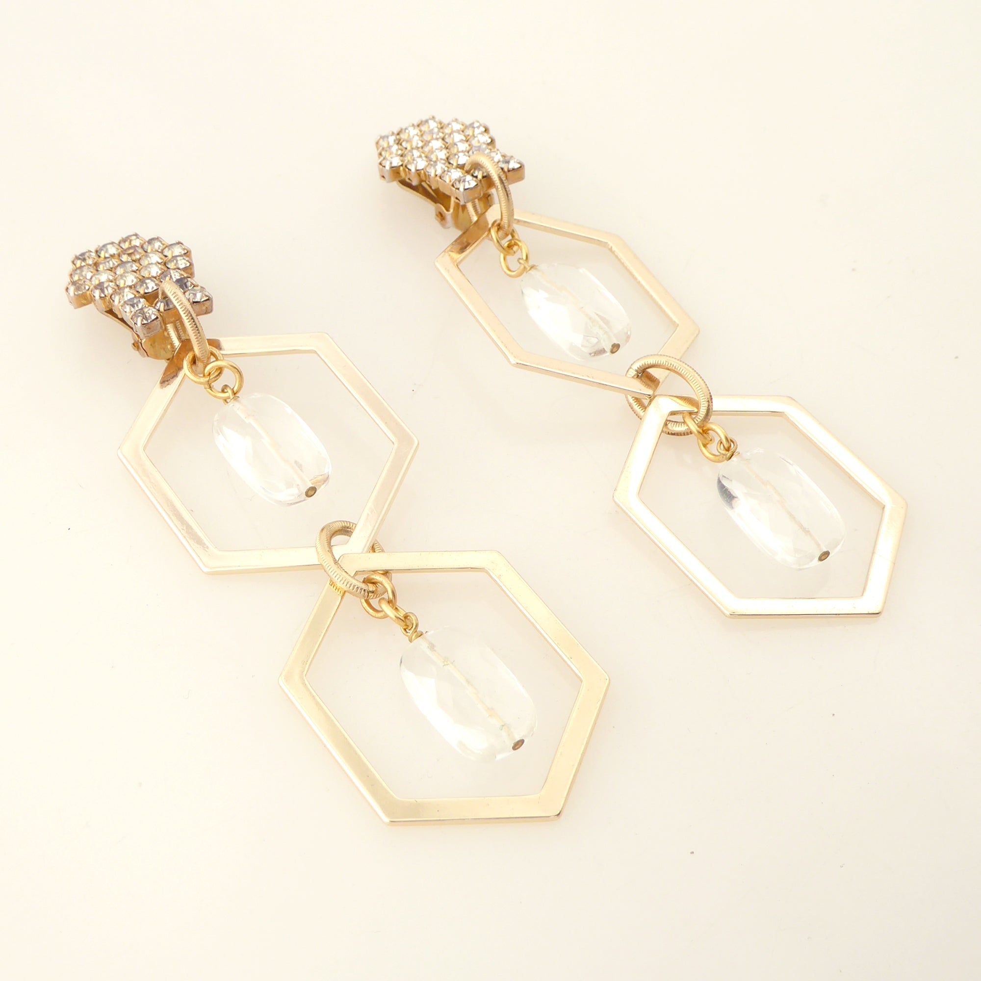 Hexagon quartz clip on earrings by Jenny Dayco 2