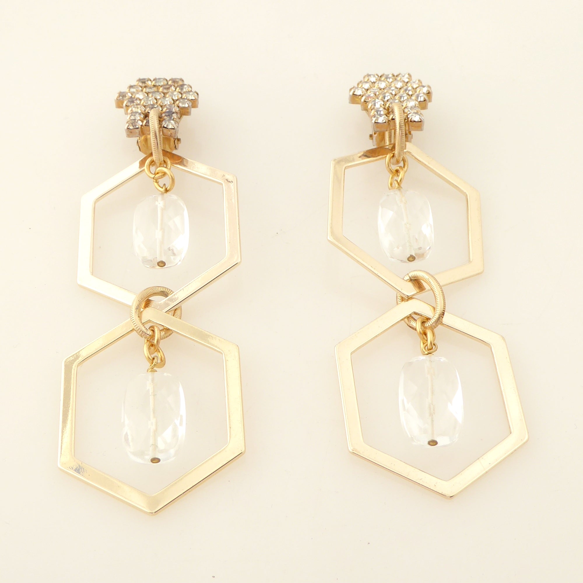 Hexagon quartz clip on earrings by Jenny Dayco 3