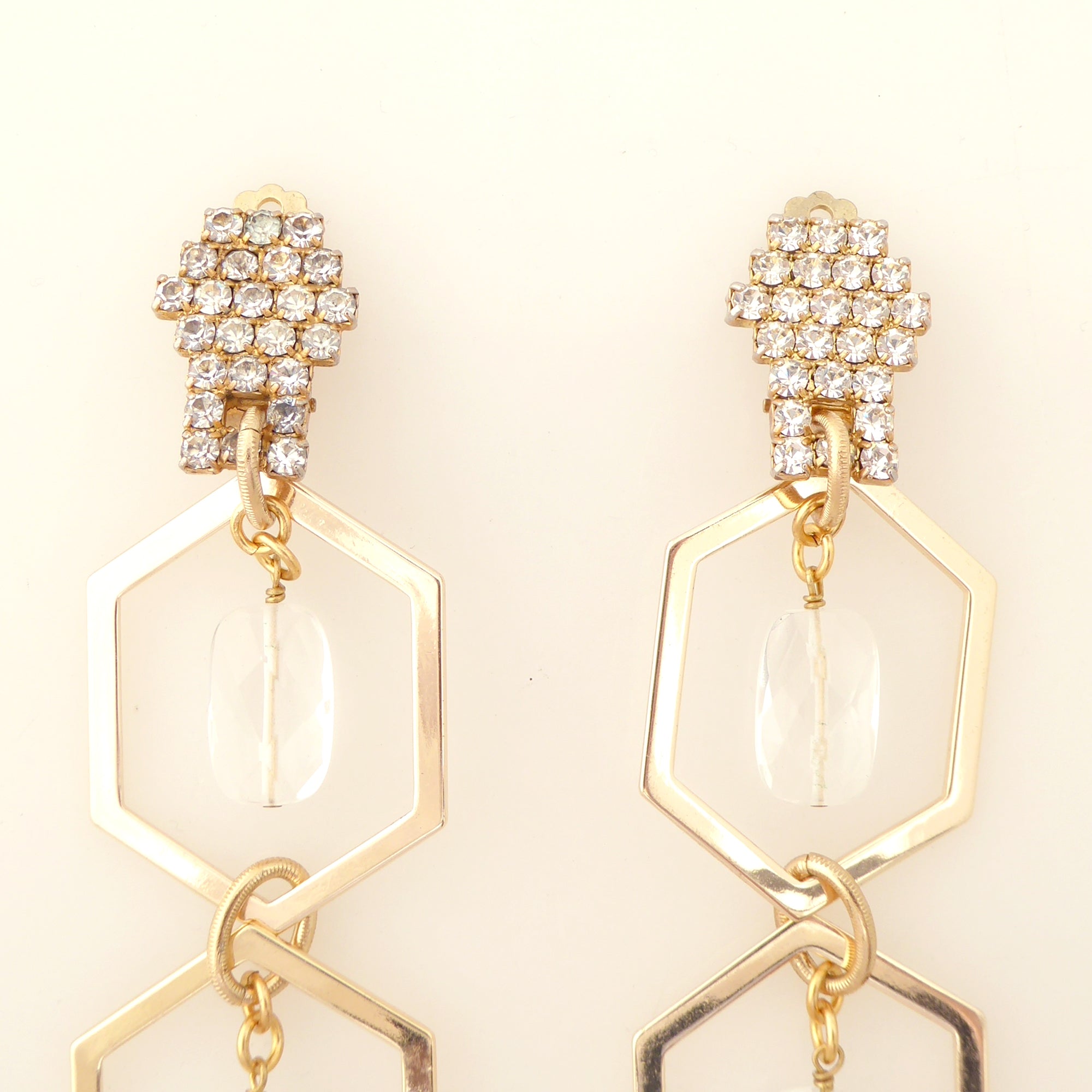 Hexagon quartz clip on earrings by Jenny Dayco 4