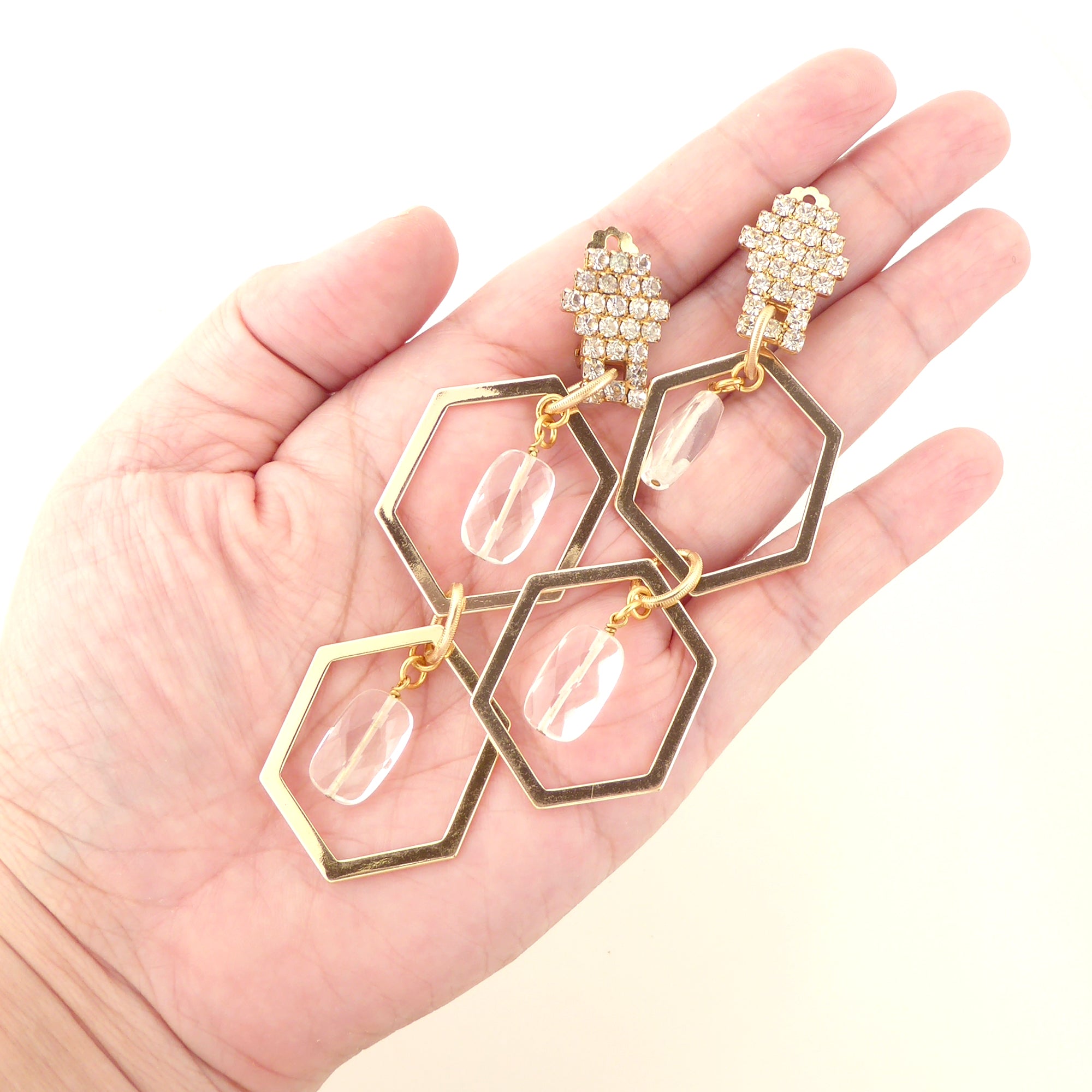 Hexagon quartz clip on earrings by Jenny Dayco 5