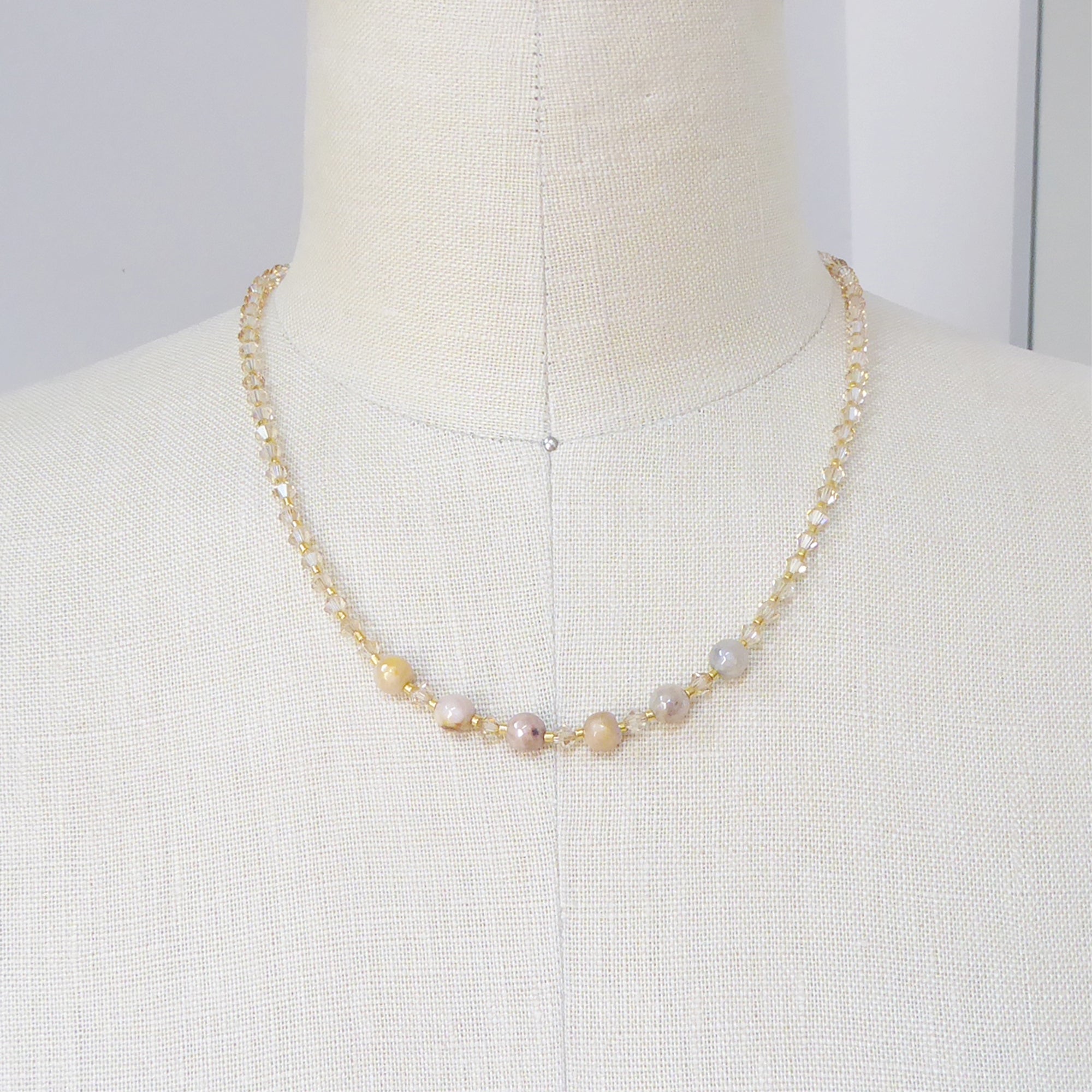 Iridescent peach moonstone beaded necklace by Jenny Dayco 9