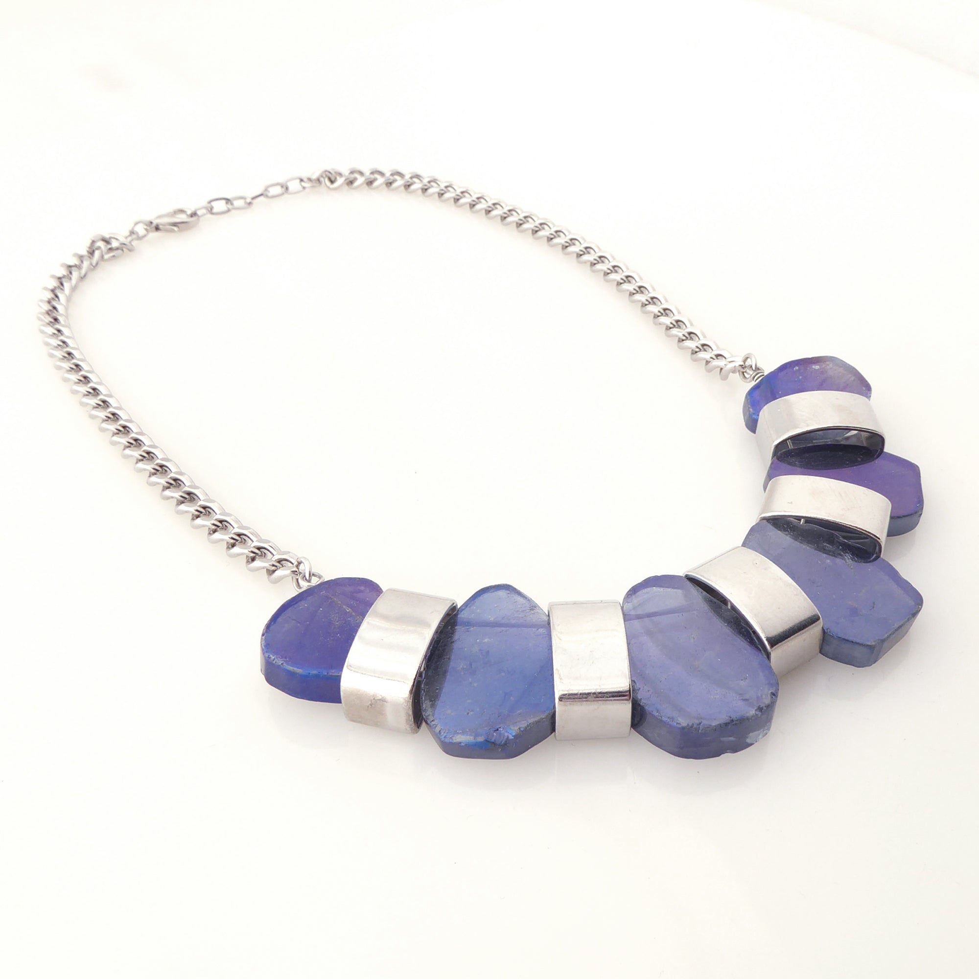 Iridescent blue agate necklace by Jenny Dayco 2